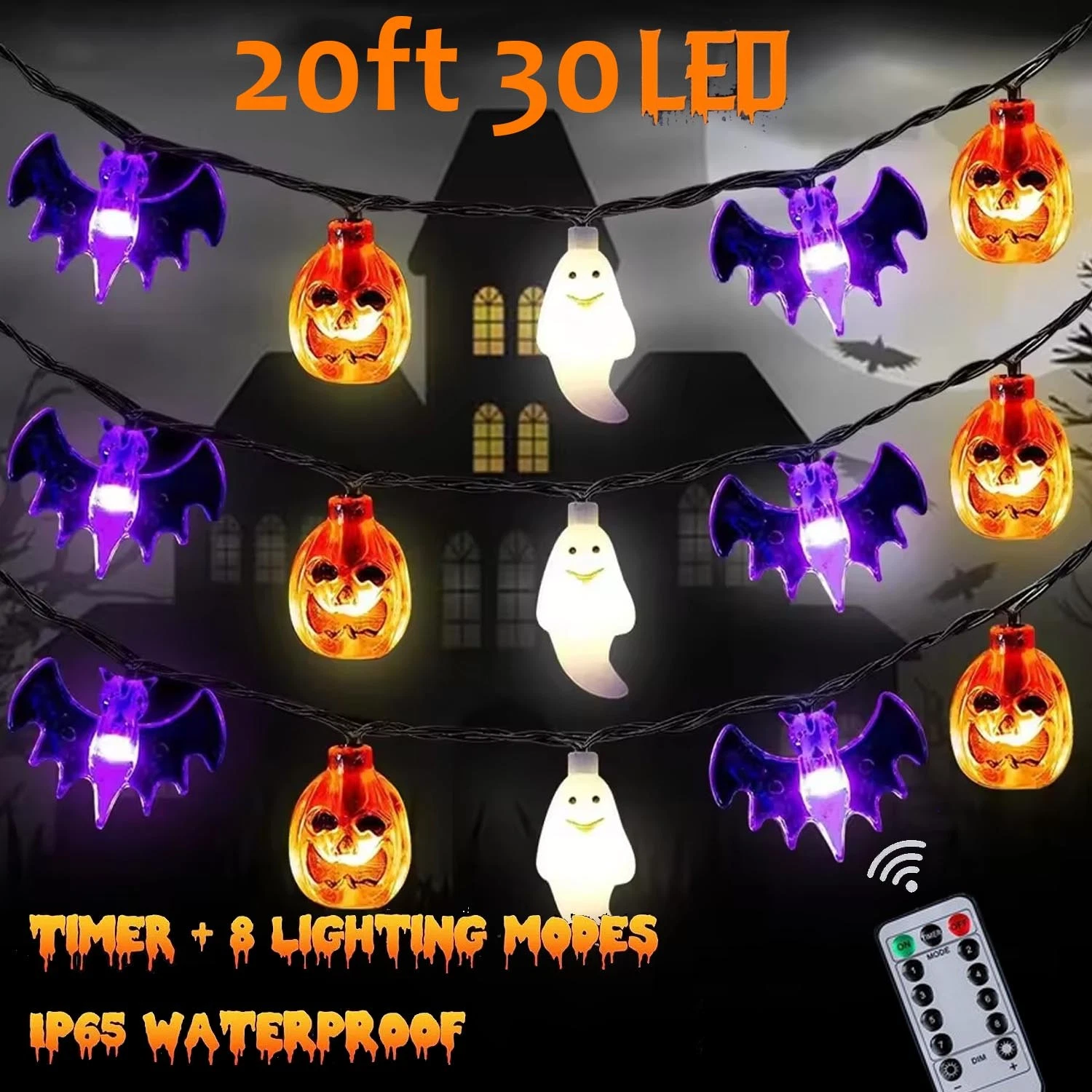 KLYNE Halloween LED String Lights Decorative Pumpkin Bat Ghost Party Decor (Multi-Color, 20 ft) ccdav
