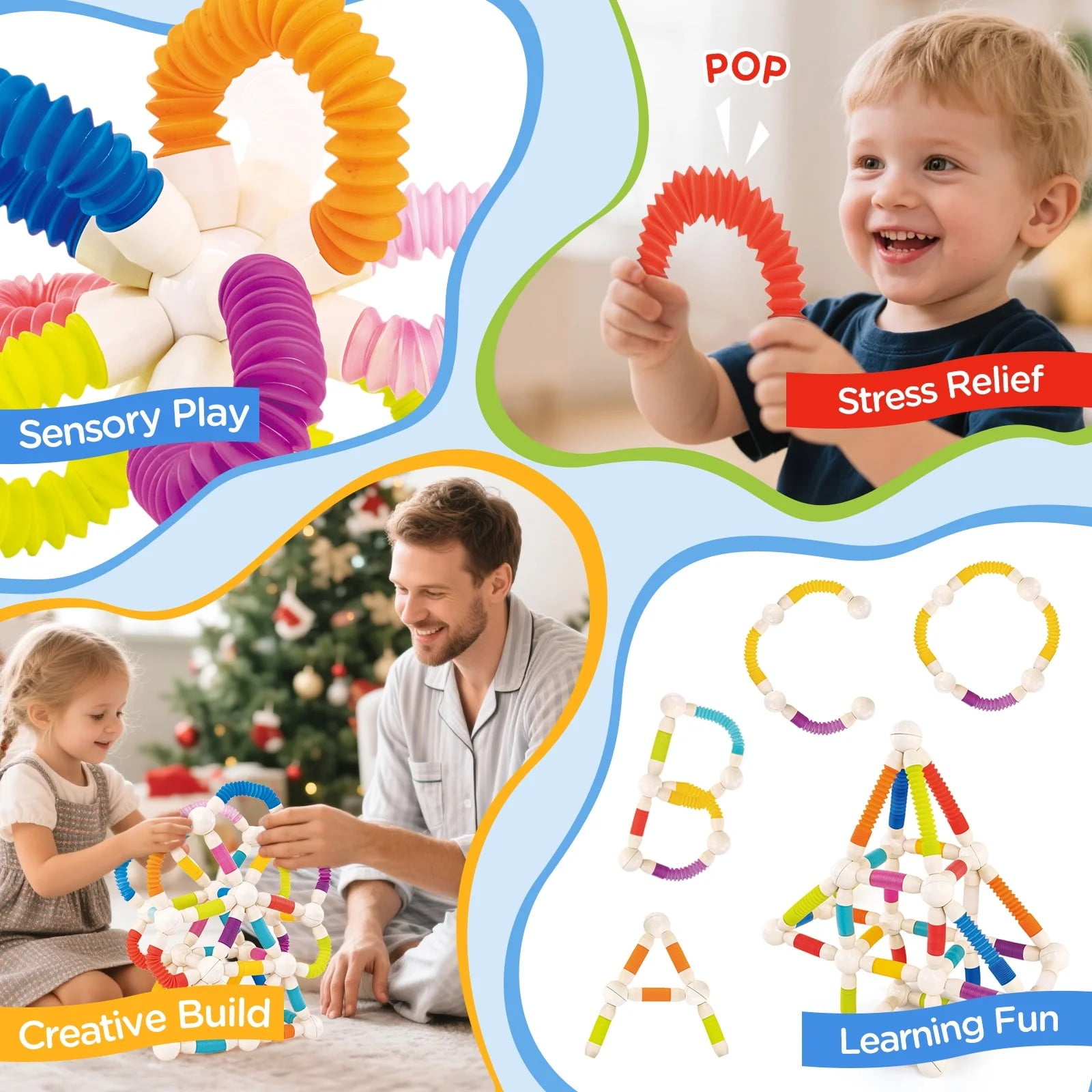 Toiyjofe Magnetic Building Set STEM Construction Toy with Flexible Tubes and Balls (48-Piece Set) 988m1