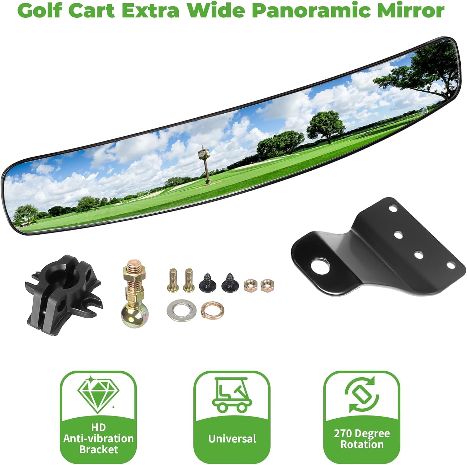 10L0L Extra Wide Golf Cart Rear View Mirror (Black, 16.5 in x 3.2 in) fxqsv