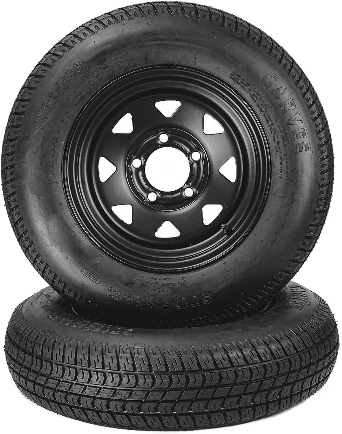 Historyli ST175/80D13 Trailer Tires and Rims (2-Pack, 6PR Load Range C, 5 Lug 4.5 in Bolt Pattern, Black) 1t7gf