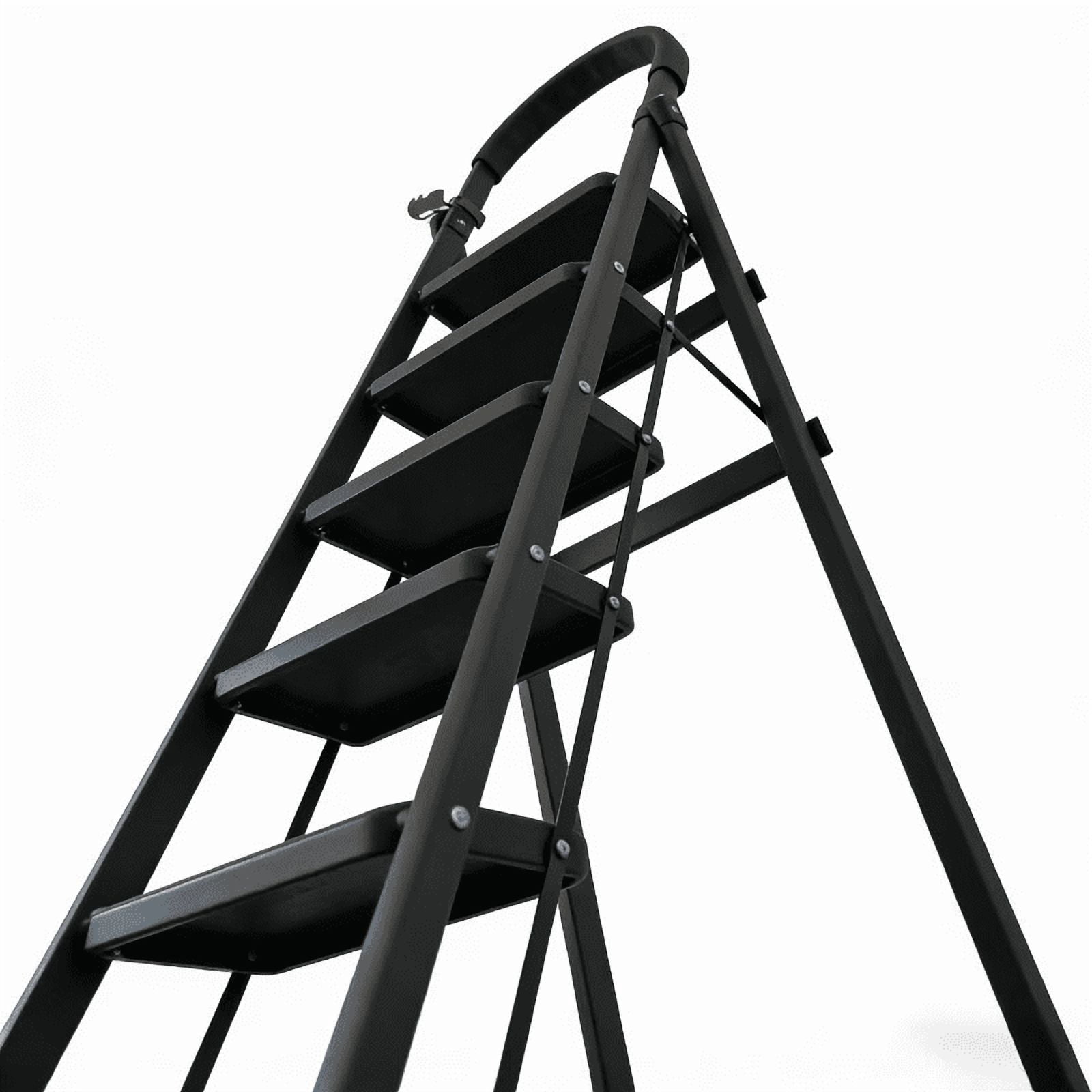 Generic Heavy-Duty Folding Ladder with Non-Slip Pedals and Safety Lock (Black, 57.48 in x 34.25 in x 38 in) q1tcx