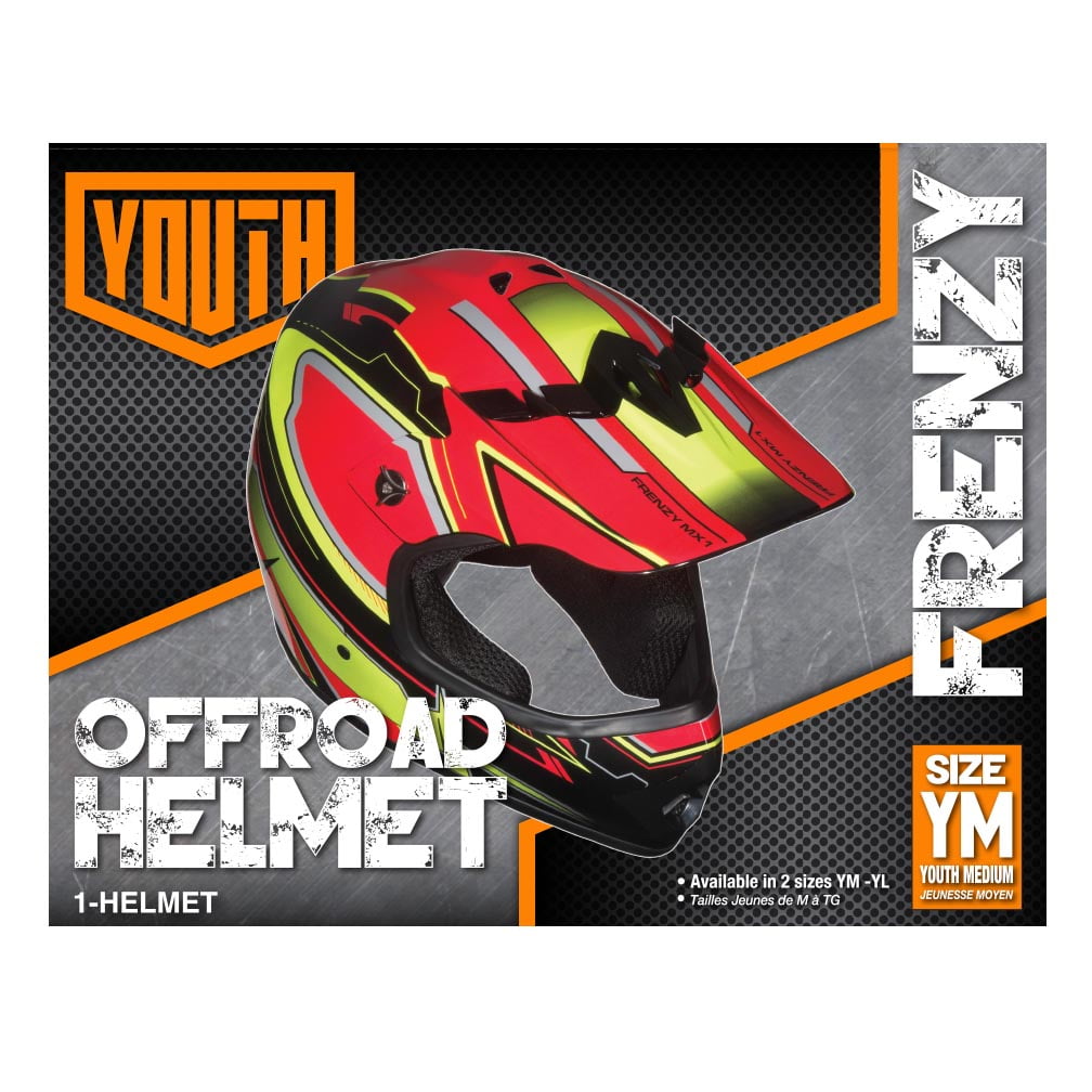 Fuel Helmets Youth Frenzy Off-Road MX Helmet (Red and Yellow, Youth Medium) medvs