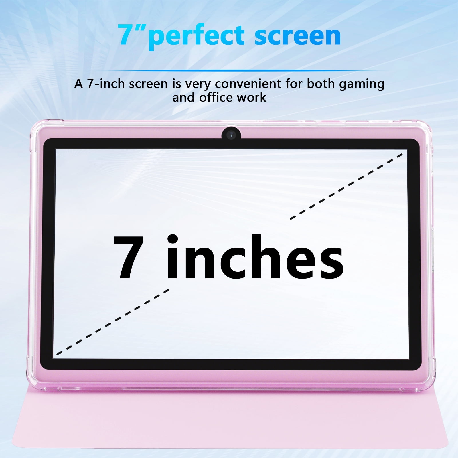 ATOZEE Android 14 Mini Tablet, 7 in HD IPS Display, 8GB RAM (4+4 Extended) + 32GB ROM, WiFi 6, Dual Camera, Protective Case Included (Pink, 7 in) pi75u