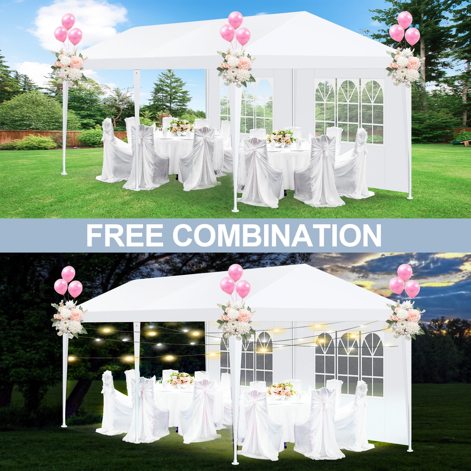 Hoteel 10x20 ft Party Tent Canopy with 6 Removable Sidewalls, Waterproof Outdoor Sun Shade for Weddings and Backyard Events (White, 10x20 ft) xv2ei