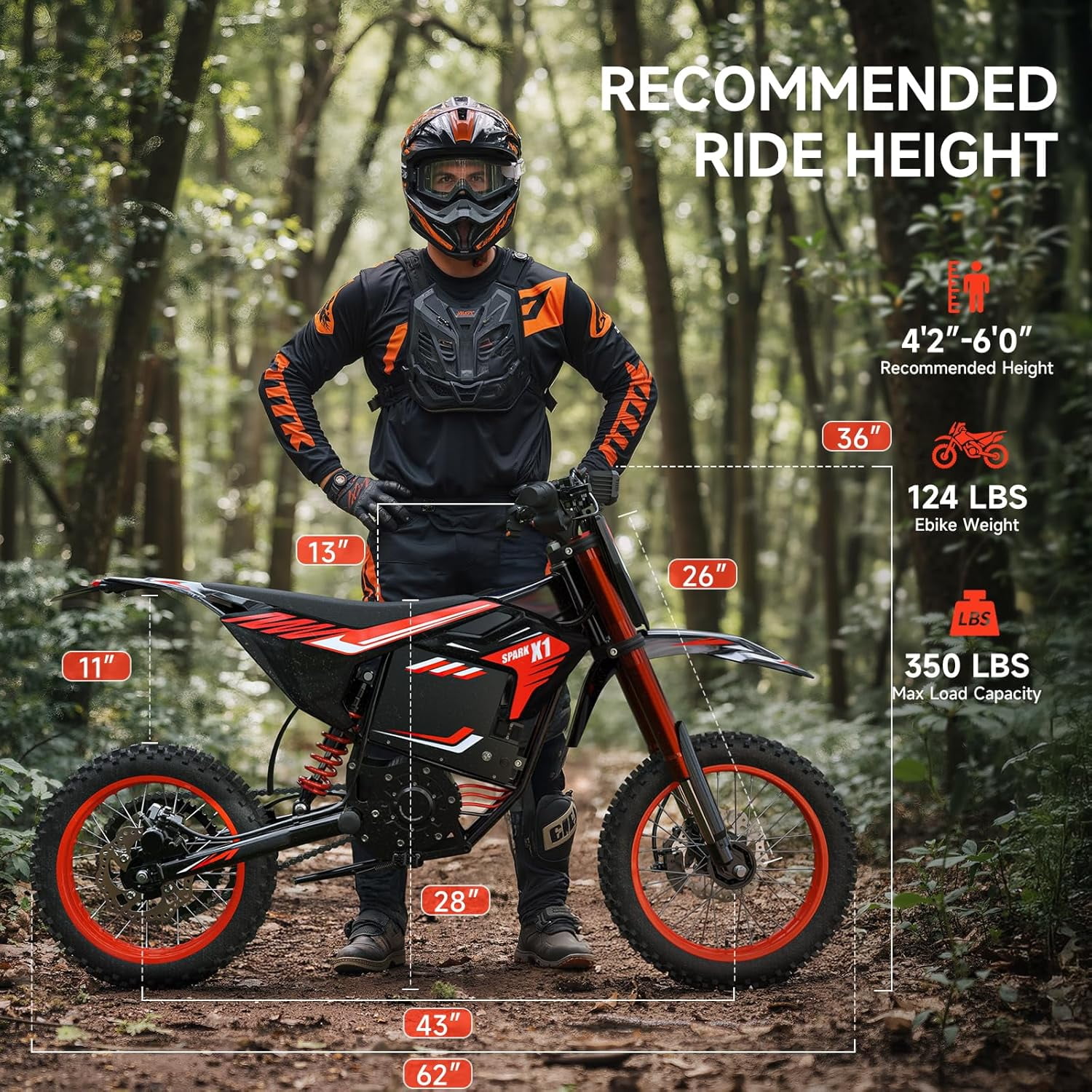 Qronge Electric Dirt Bike, 4500W High-Performance Off-Road E-Bike with Full Suspension and Dual Hydraulic Brakes (Black, 14 in/12 in) ua0mf