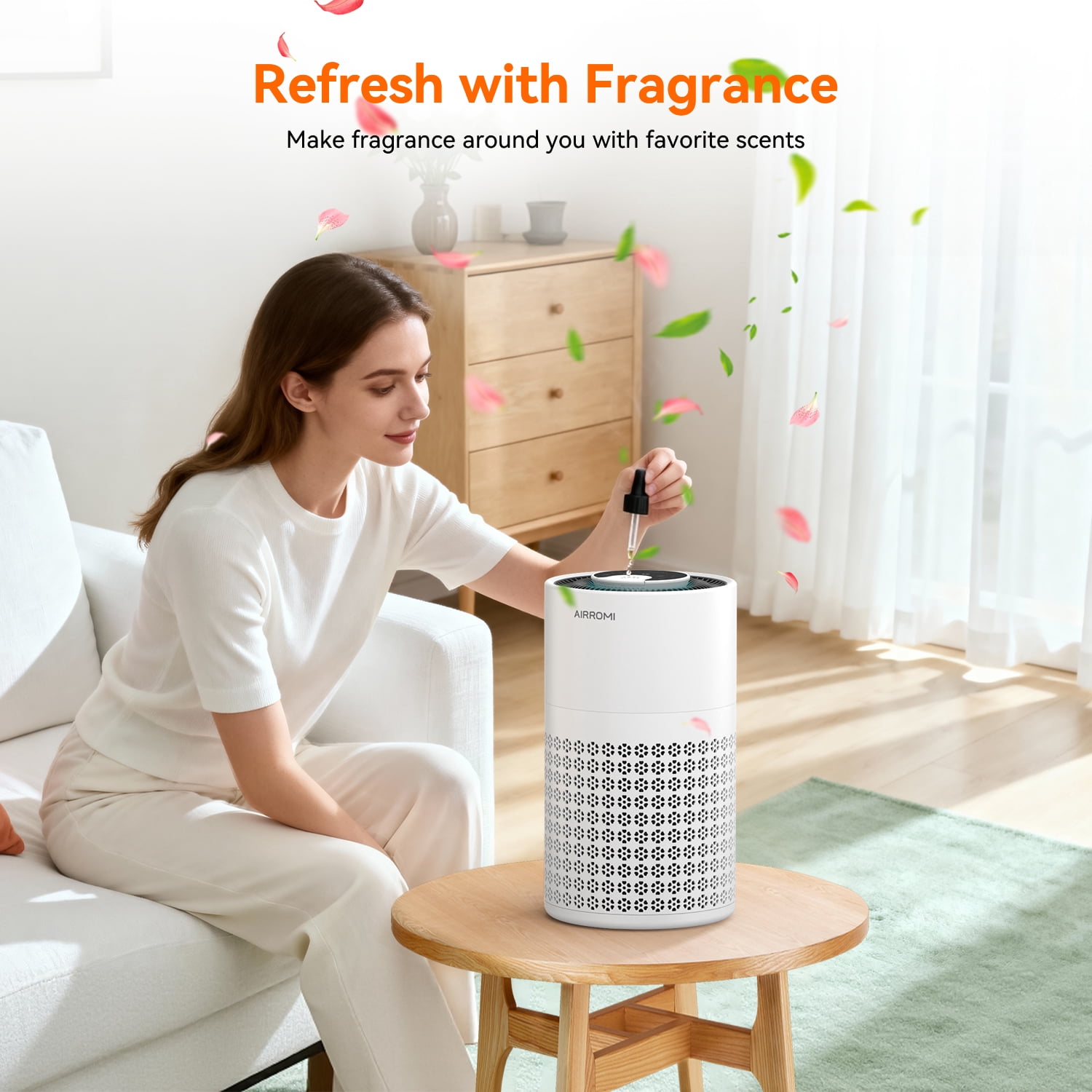 AIRROMI HEPA Air Purifier for Home and Bedroom with Aromatherapy and Night Light (White, 990 sq ft) db8g5