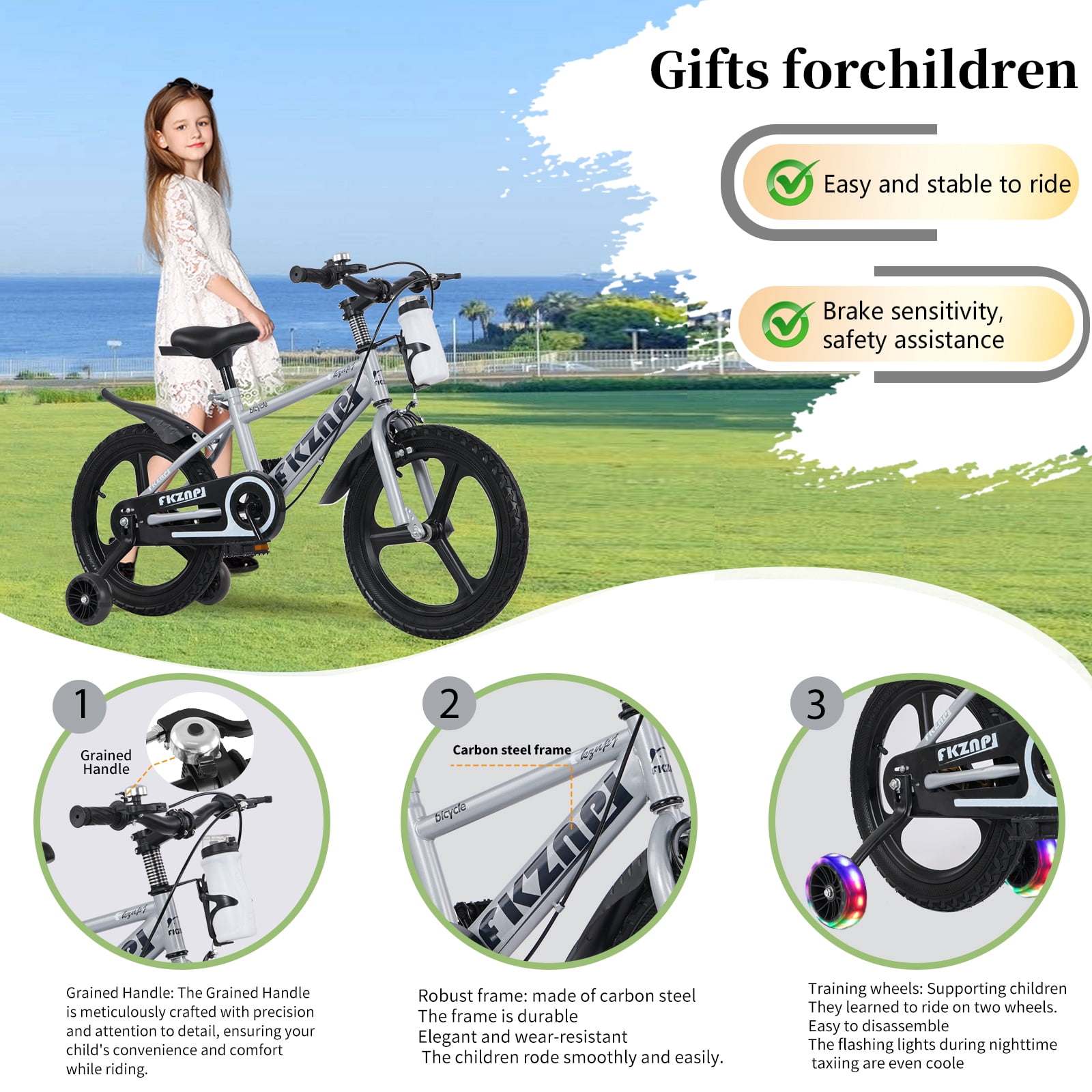 iYofe 16-inch Kids Bike with Training Wheels, Adjustable Seat, Durable Steel Frame for Boys and Girls (Gray, 16 in) pnf4l