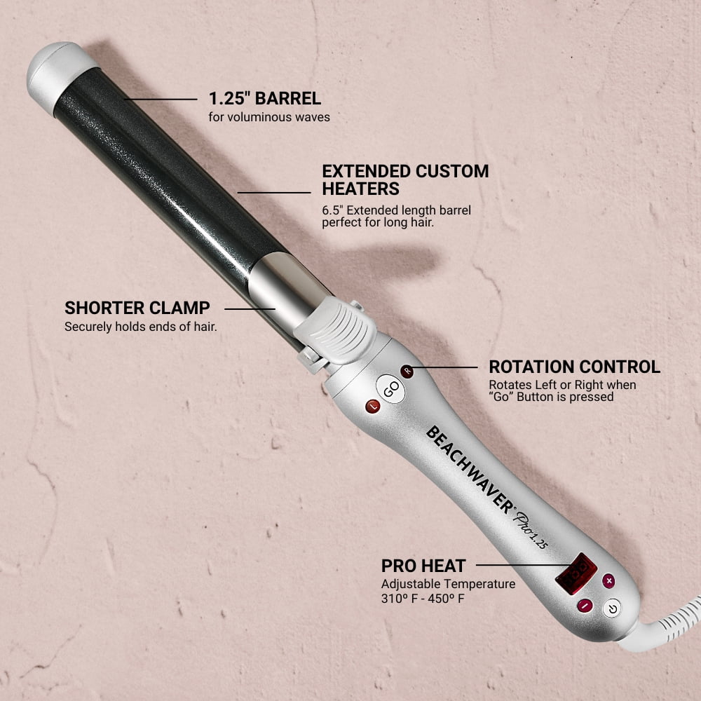 The Beachwaver Co. Pro Series Ceramic Rotating Curling Iron (Silver, 1.25 in) 1eusa