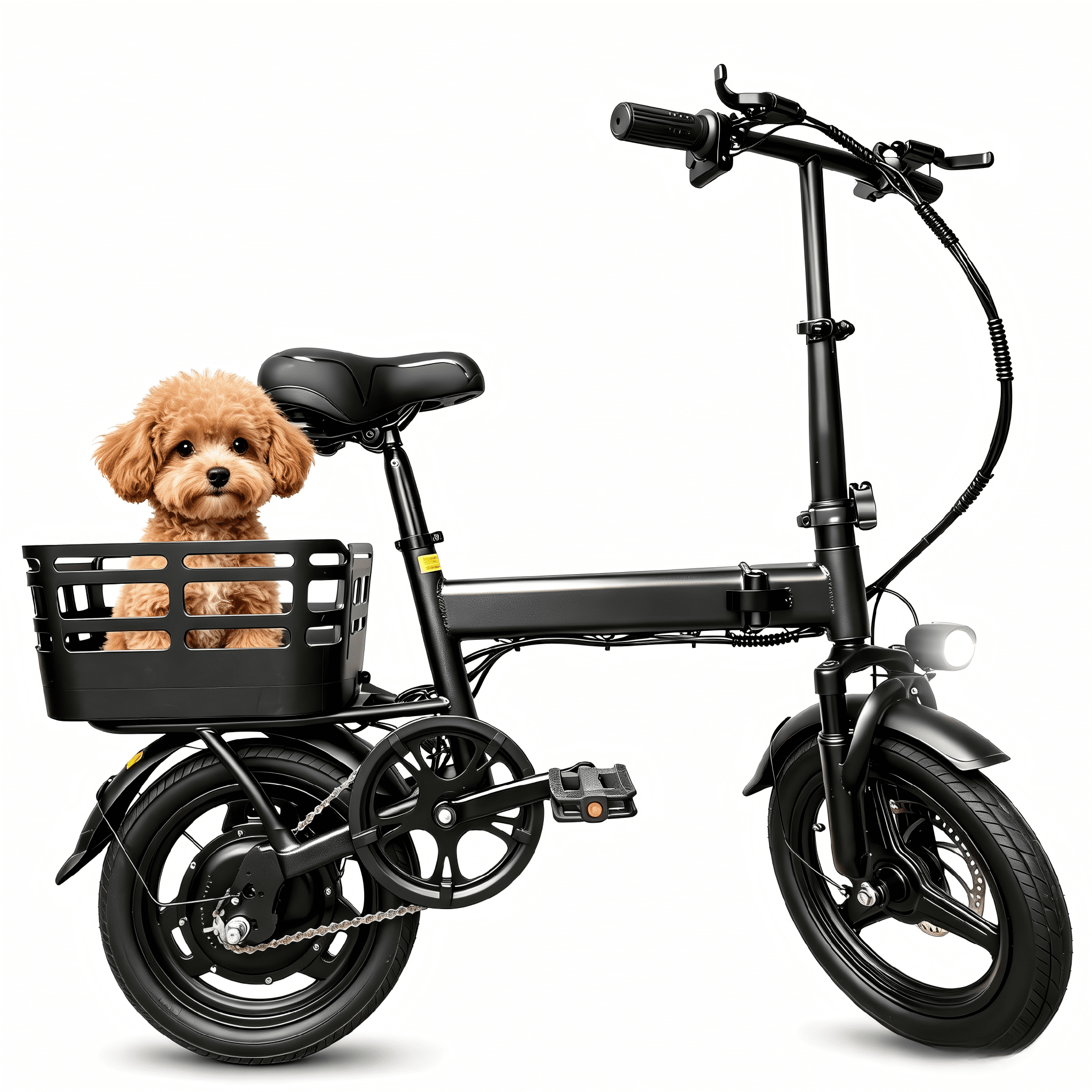 XLNEFNZ Folding Electric Bike, 500W Motor 20MPH E-Bike with Rear Basket and Dual Suspension (14 in Wheel, Black) zshoj