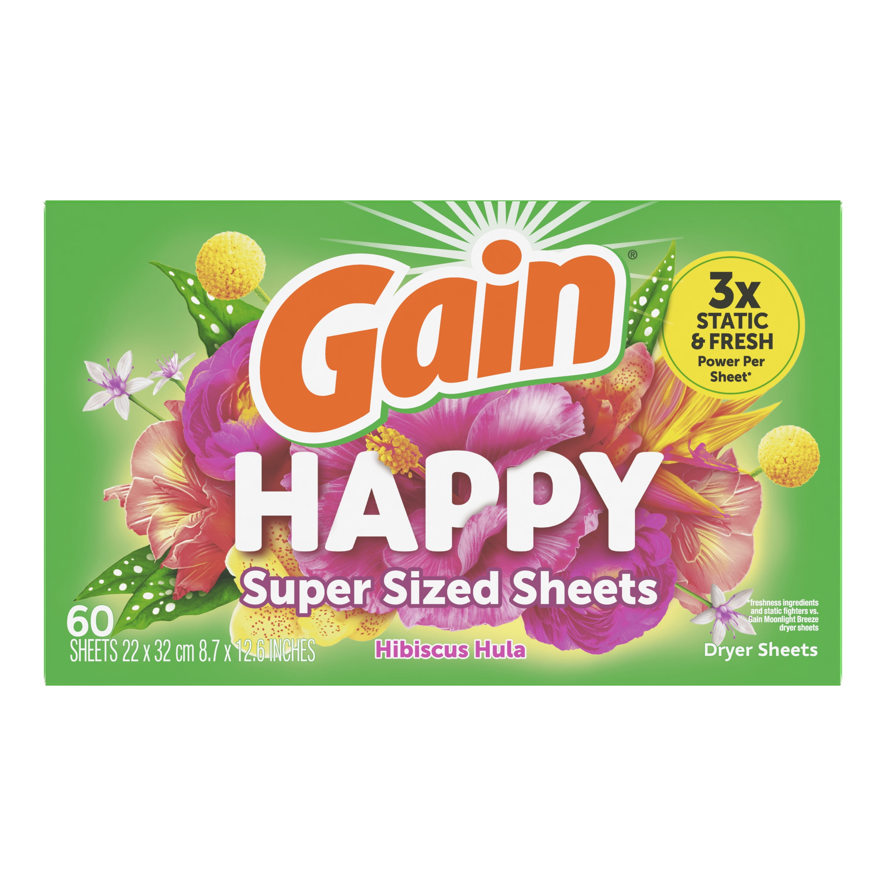 Gain Dryer Sheets, Hibiscus Hula Scent, Static-Fighting Fabric Softener (60 Count) qk4vi