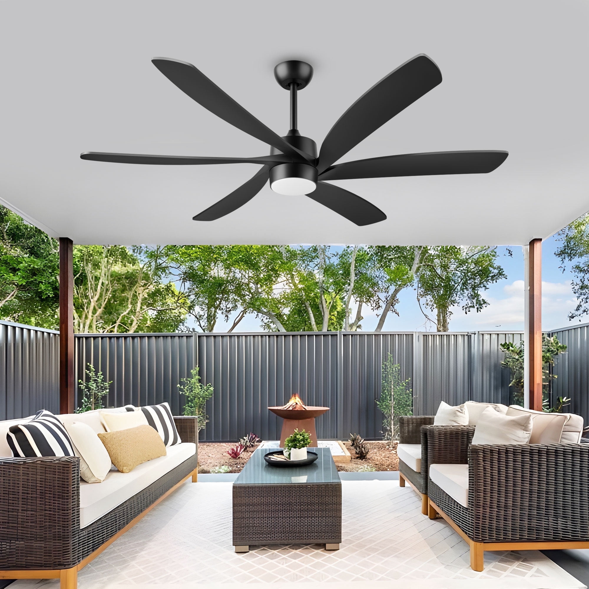 ShreeFindee 64 in Outdoor Ceiling Fan with Light, Dimmable LED, Reversible DC Motor, Waterproof for Patio and Indoor Use (Black, 64 in) olngl