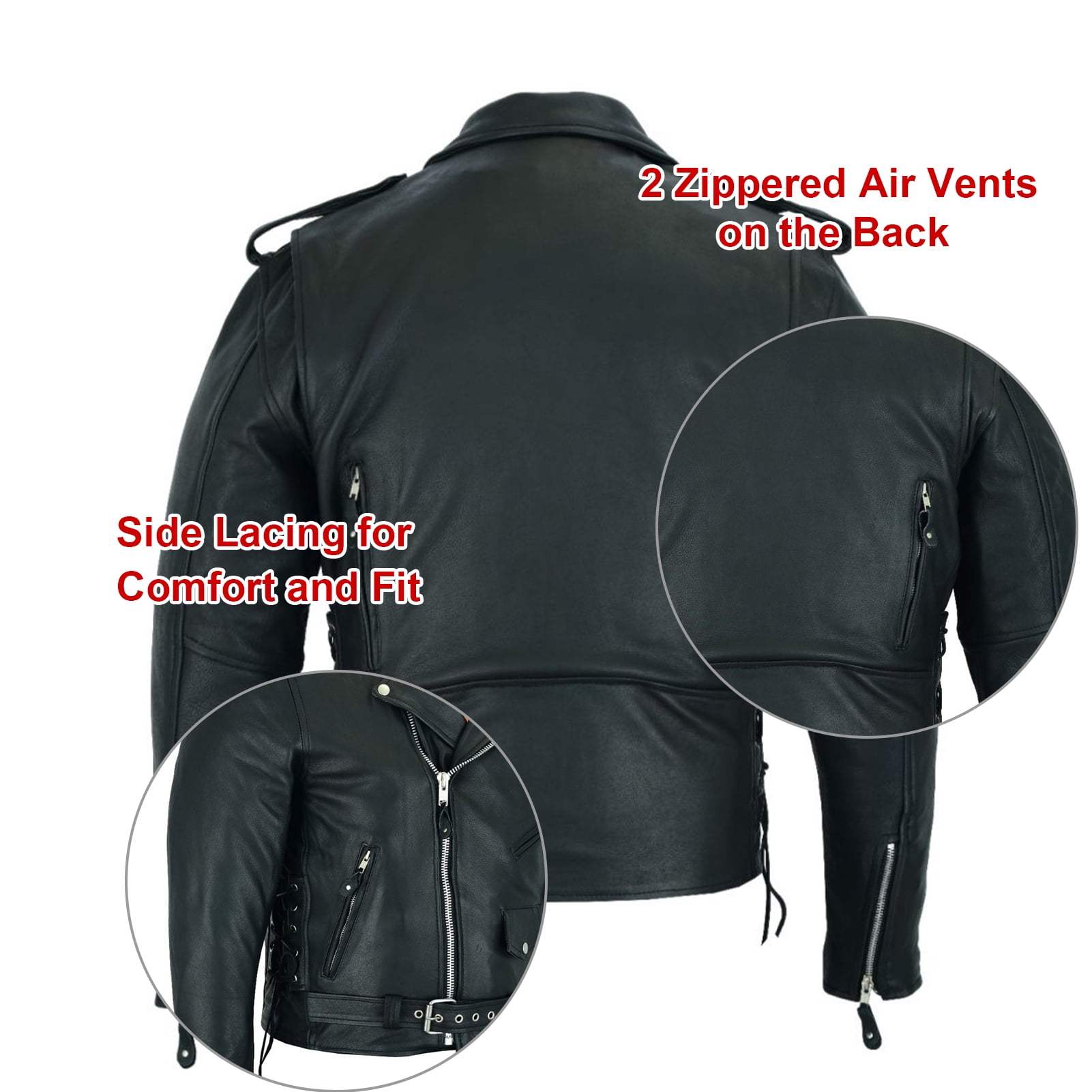 Dream Apparel Men's Genuine Cowhide Leather Motorcycle Jacket (Black, Large) qbwe6