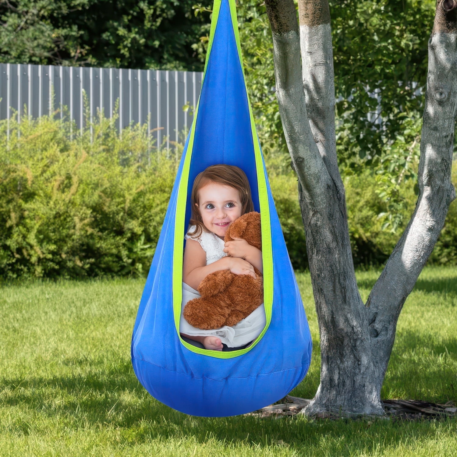 UQN Kids Pod Swing Seat, LED Light Up Hanging Hammock Chair with Inflatable Pillow, Sensory Swing for Indoor and Outdoor Use (176 lb Capacity) svgl9