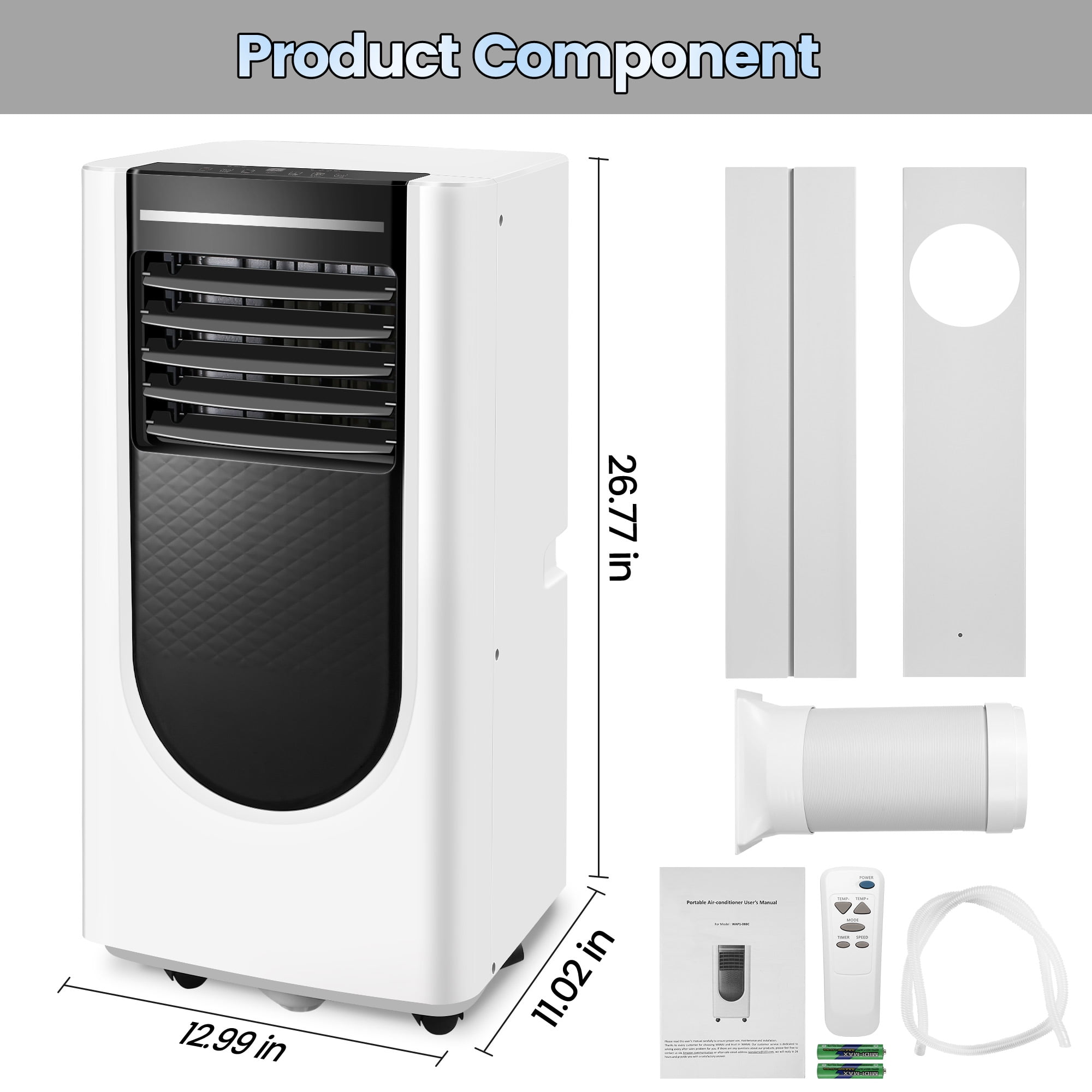 WANAI 8,000 BTU Portable Air Conditioner with Dehumidifier and Fan Mode (White, 250 sq. ft.) 07mpr