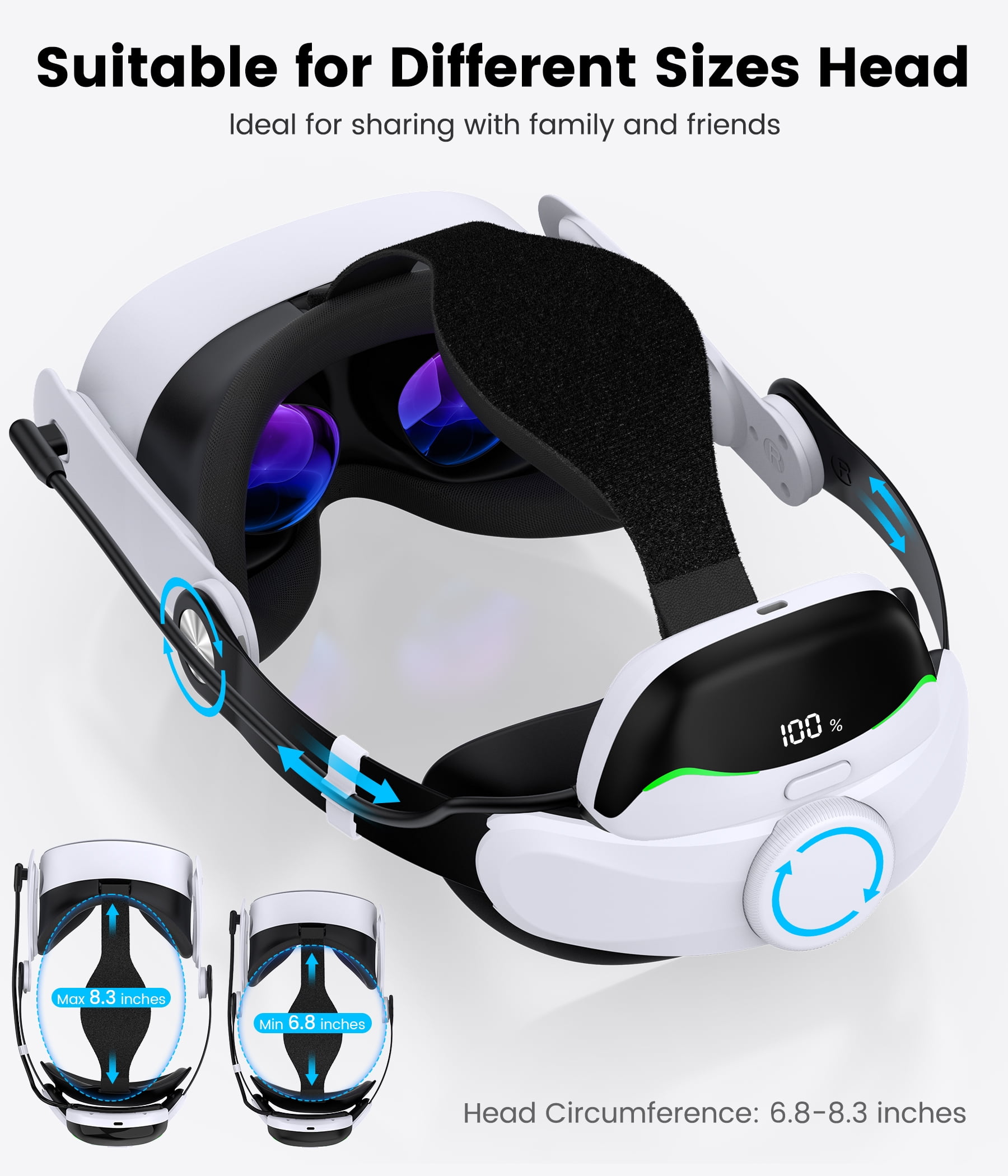 QQV Battery Head Strap for Meta Quest 3, 3S, and 2 (White, 10000mAh) trczx