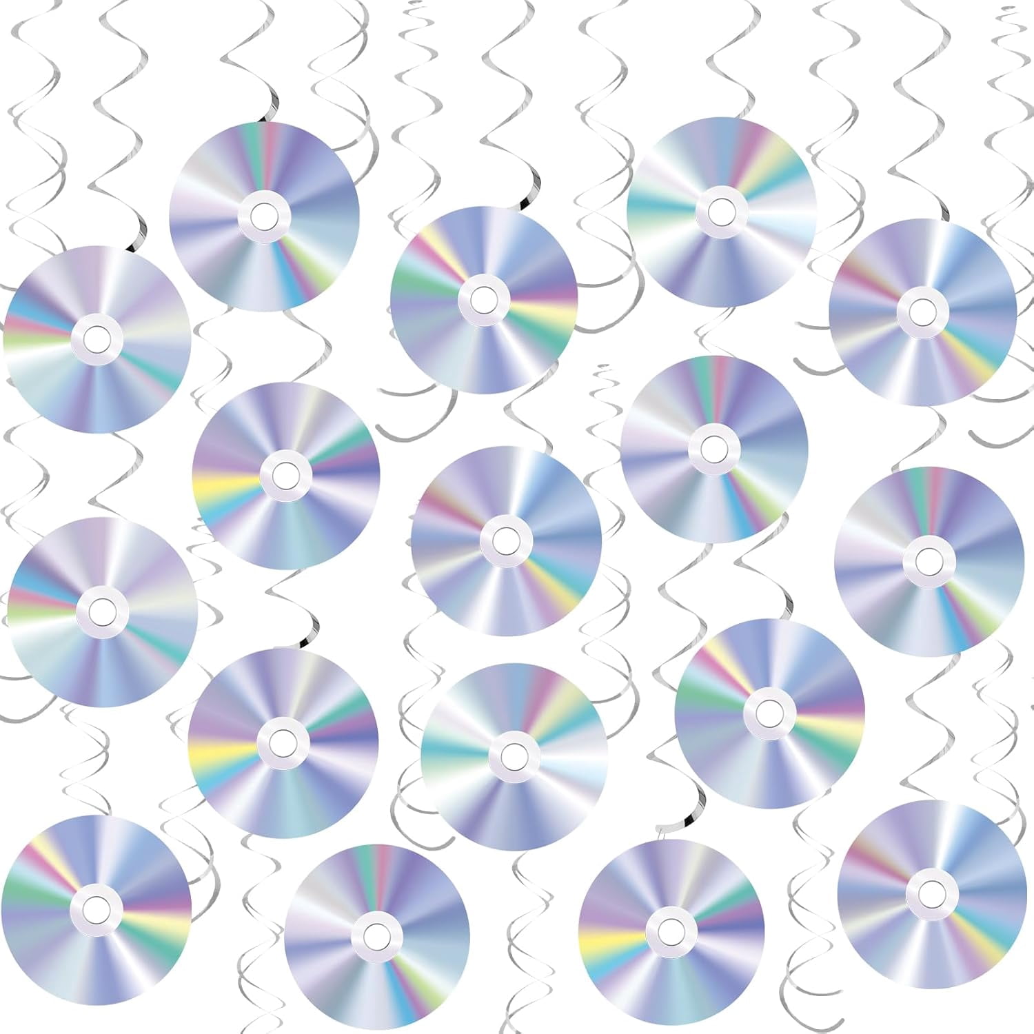 Xugoox 90s Retro Party Hanging Swirl Decorations (Iridescent CD Disc Theme, 38 Piece Set) wwewk