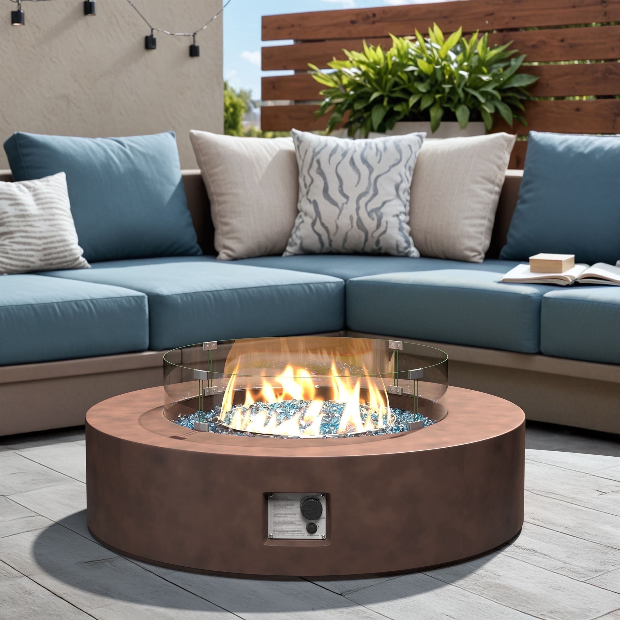 VENTOPYR Outdoor Propane Fire Pit Table, 50000 BTU Round Patio Heater with Wind Guard (Dark Bronze, 40.5 in) dyuqy