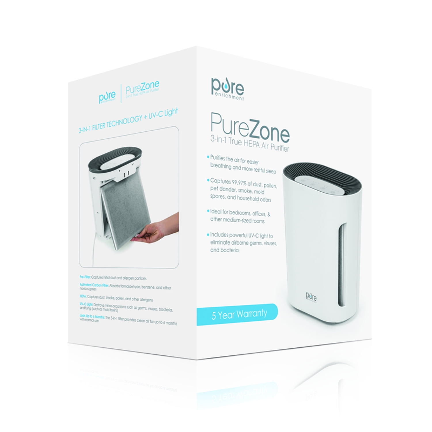 Pure Enrichment HEPA Air Purifier with UV-C Light Sanitizer (White, 200 sq ft) cyudw