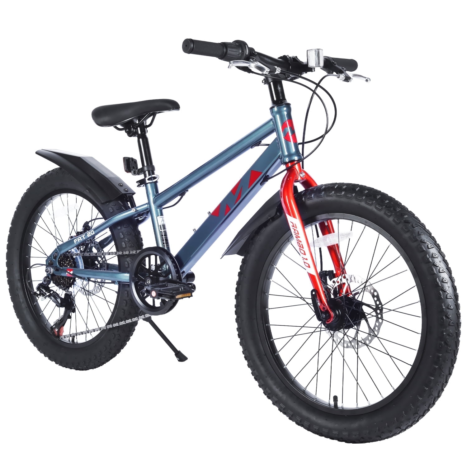 Ambifirner Fat Tire Mountain Bike, 21-Speed All-Terrain Bicycle with High Carbon Steel Frame (Grey, 20 in) robd2