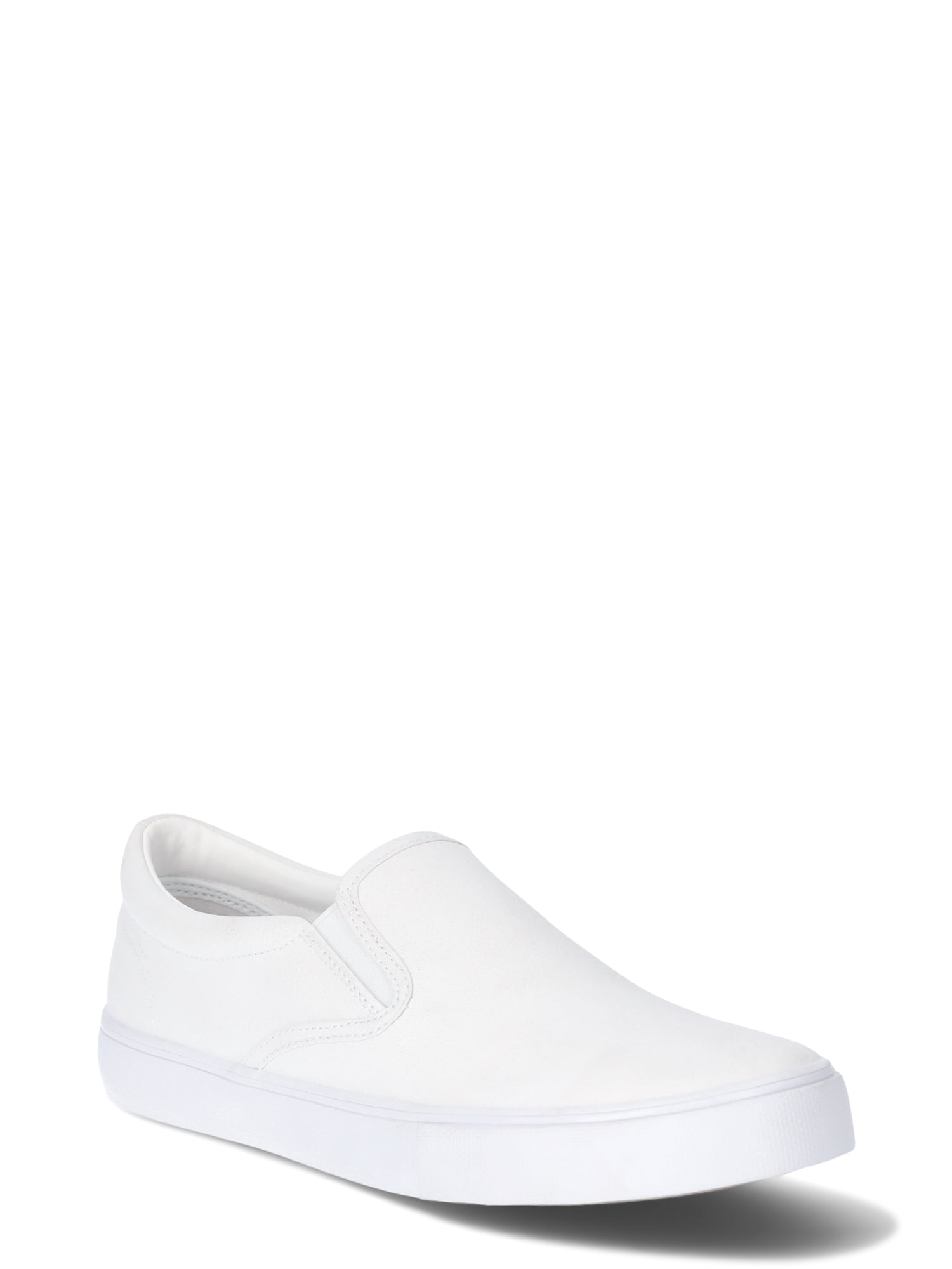 No Boundaries Women's Canvas Slip On Sneakers Twin Gore Comfort Walking Shoes (White, 8 US) wrhmn