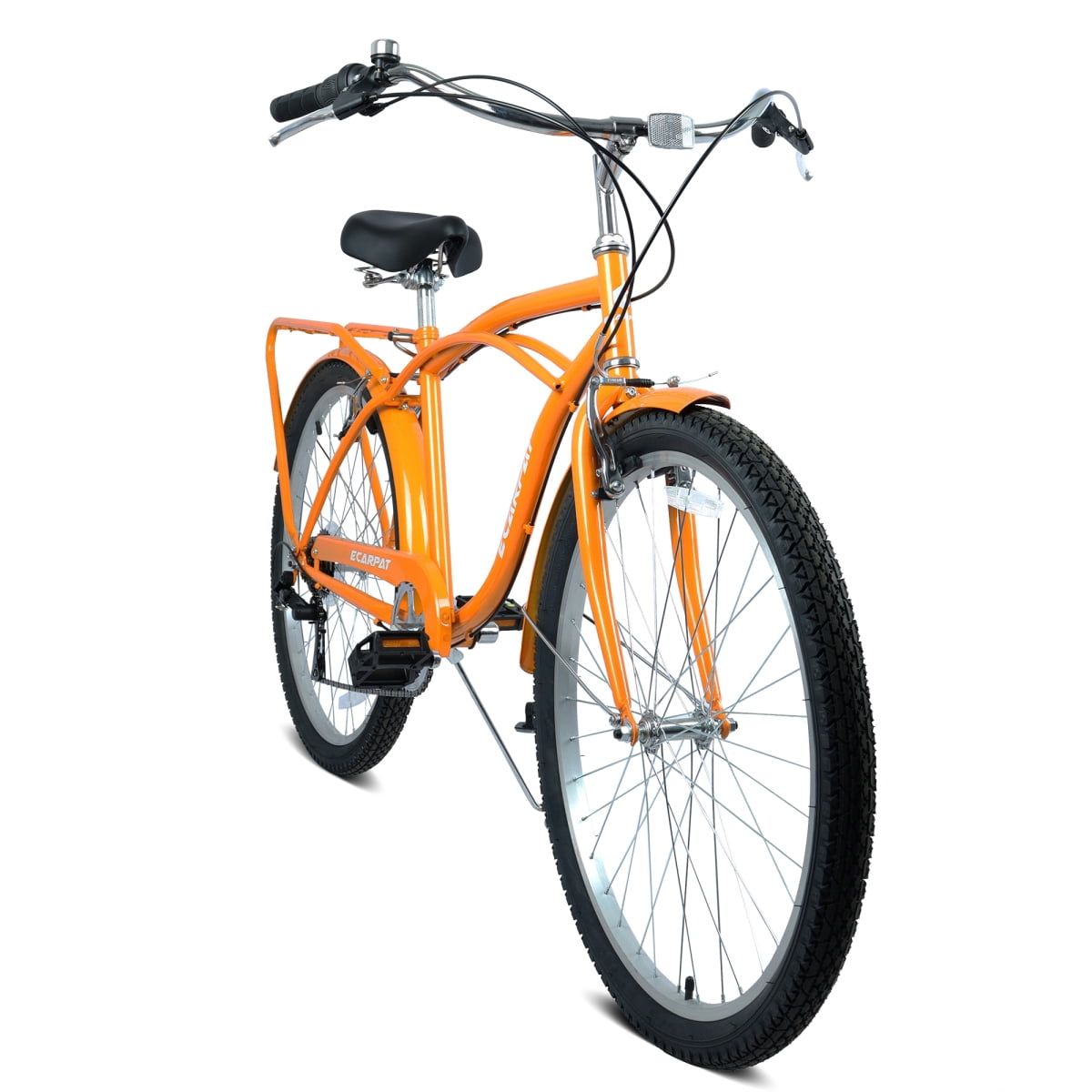 Retro 26 in Beach Cruiser Bike 7-Speed, High-Tensile Steel Frame with Comfort Step-Through Design (Orange, 26 in) jujdk