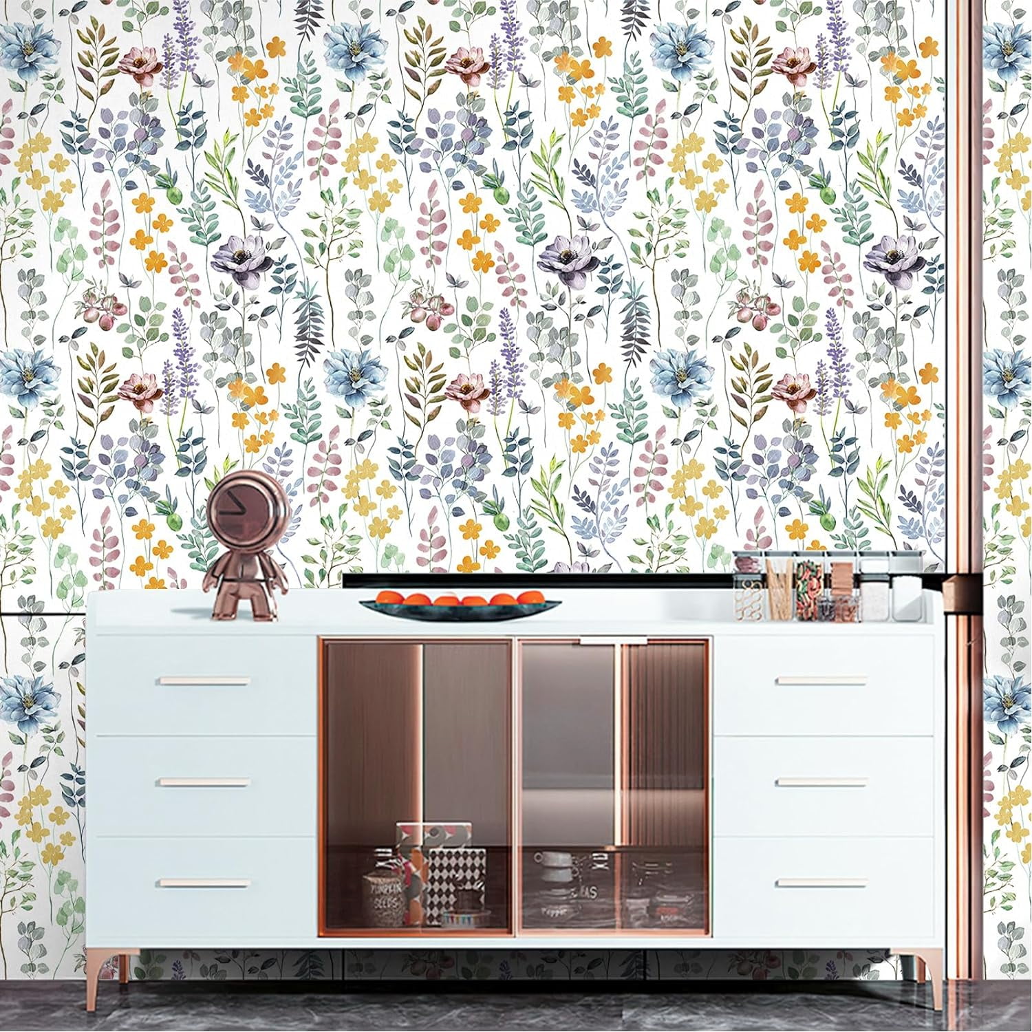 UMIGGEE Floral Peel and Stick Wallpaper, Self-Adhesive Decorative Contact Paper for Home Decor (White, 17.7 in x 393 in) hcdui