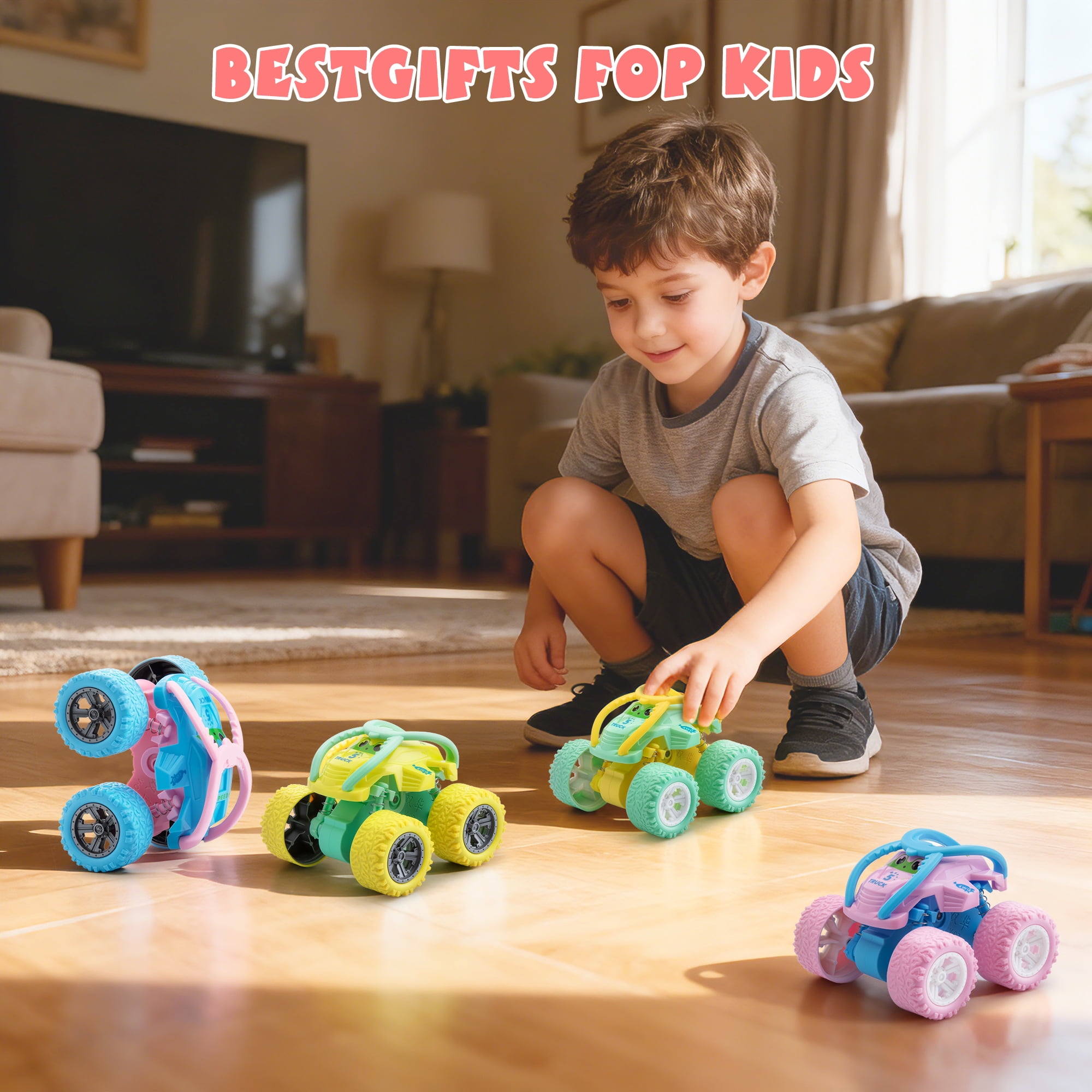 Mimifly 360 Degree Rotating Friction Power Stunt Flip Cars (Blue, 4 Pack) kl6sf