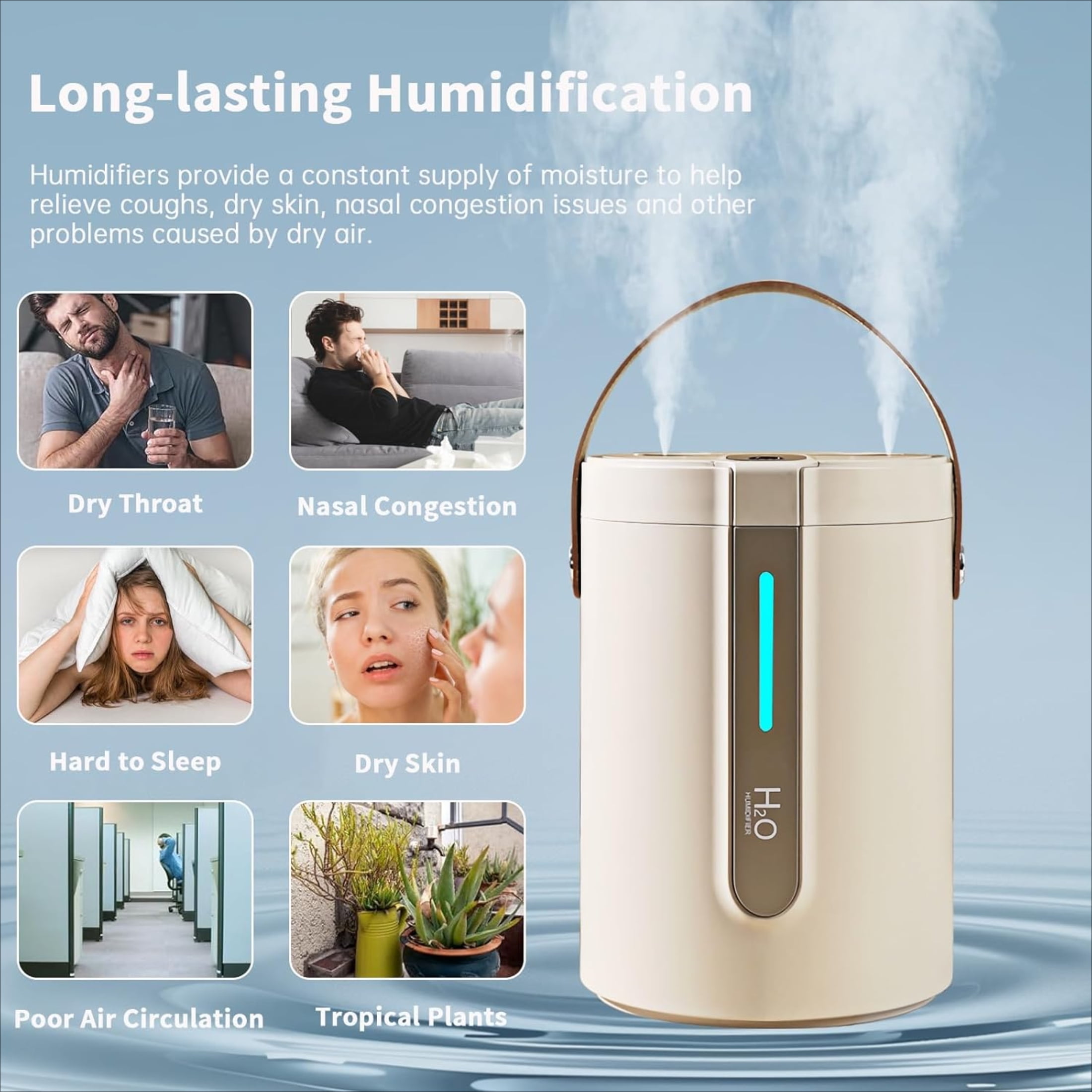 JINXIAN Dual Mist Humidifier with Night Light, Quiet Desktop Air Moisturizer for Home and Office (Beige, 84.5 fl oz) nm371