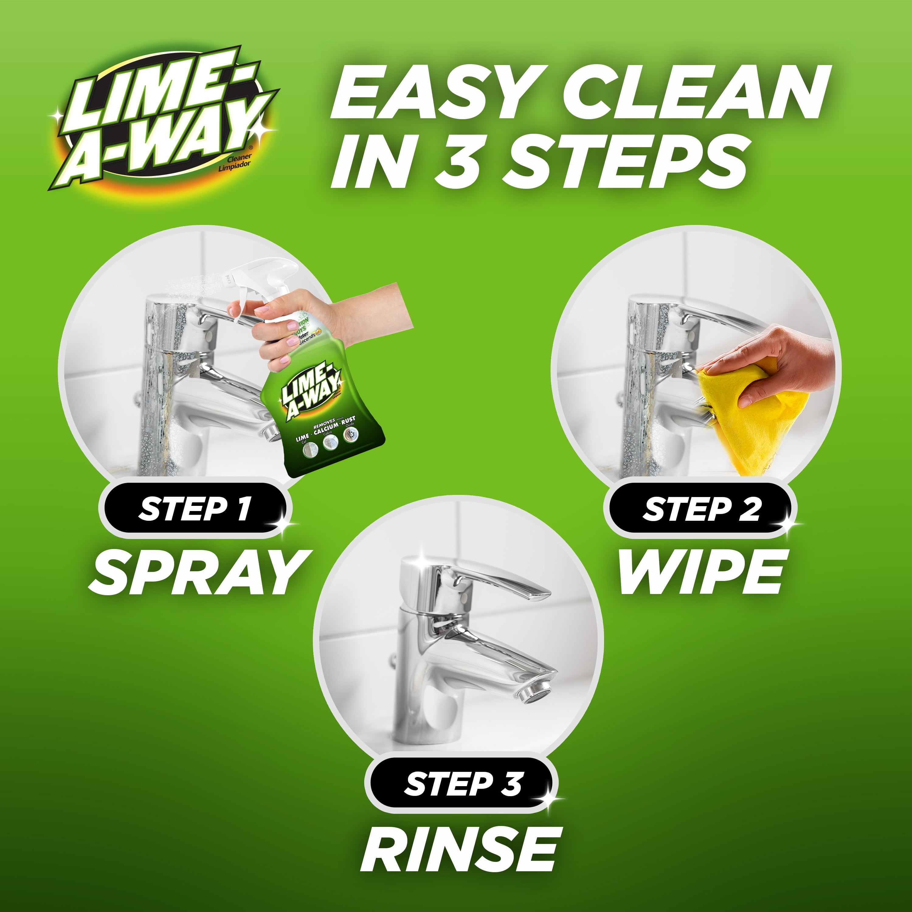 Lime-A-Way Hard Water Stain Remover Spray, Bathroom and Kitchen Cleaner for Lime, Calcium, and Rust (6 Pack, 22 fl oz) 7gwgk