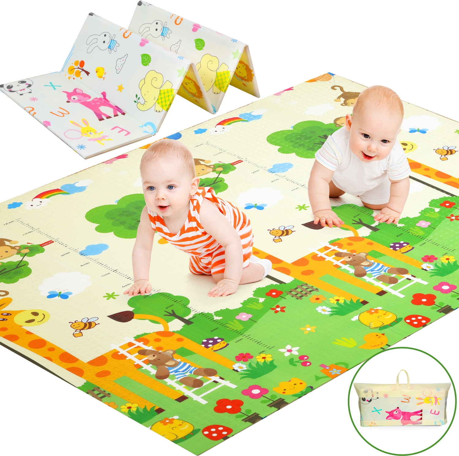 JoyStone Extra Large Reversible Foam Baby Play Mat, Non-Toxic Waterproof Crawl Mat for Toddlers (Animal Print, 78 in x 70 in) nenoq