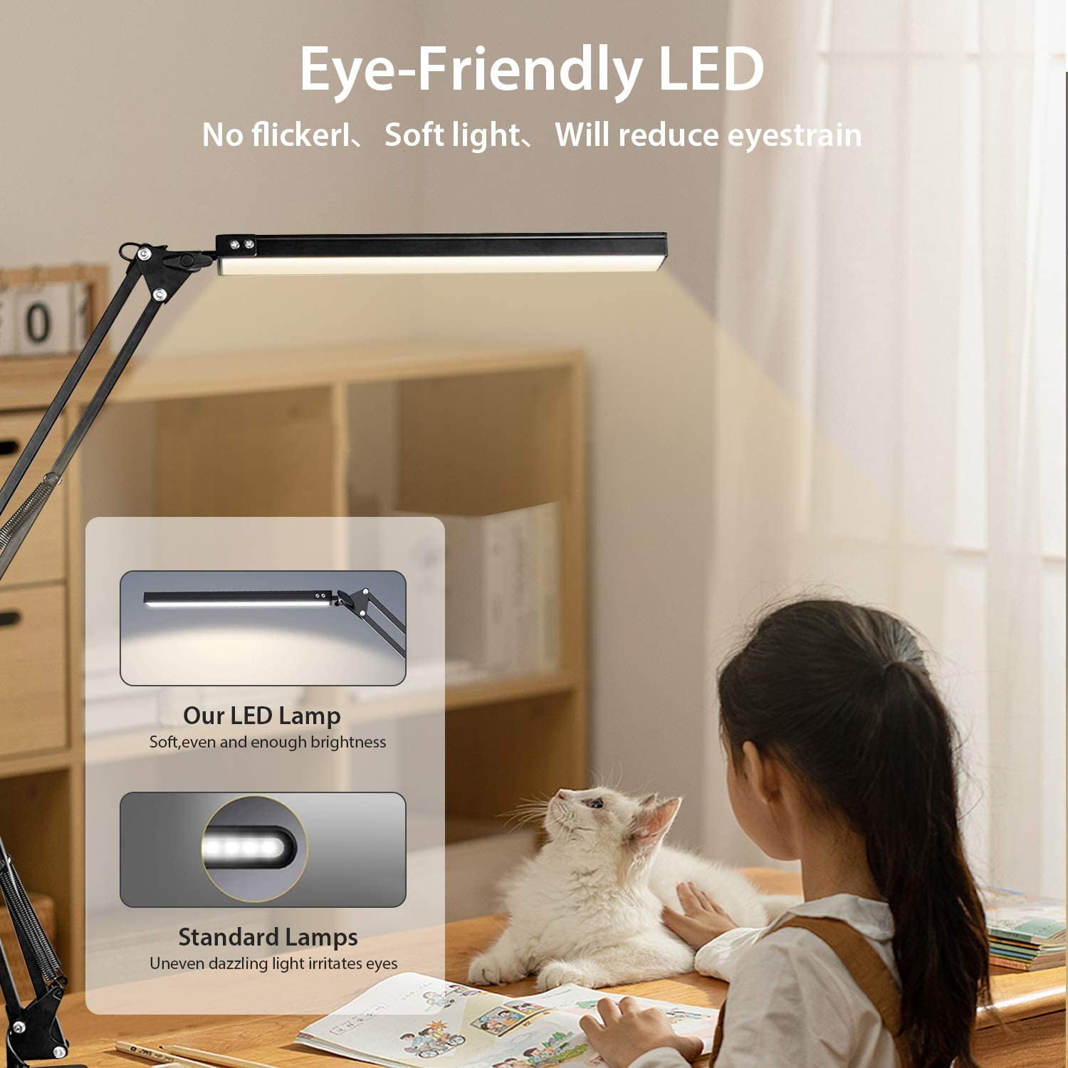 Rirool LED Desk Lamp with Clamp, Adjustable 3 Color Modes & 10 Brightness Levels, Flexible USB Powered Clip Light for Office and Reading (Black) 26ym7