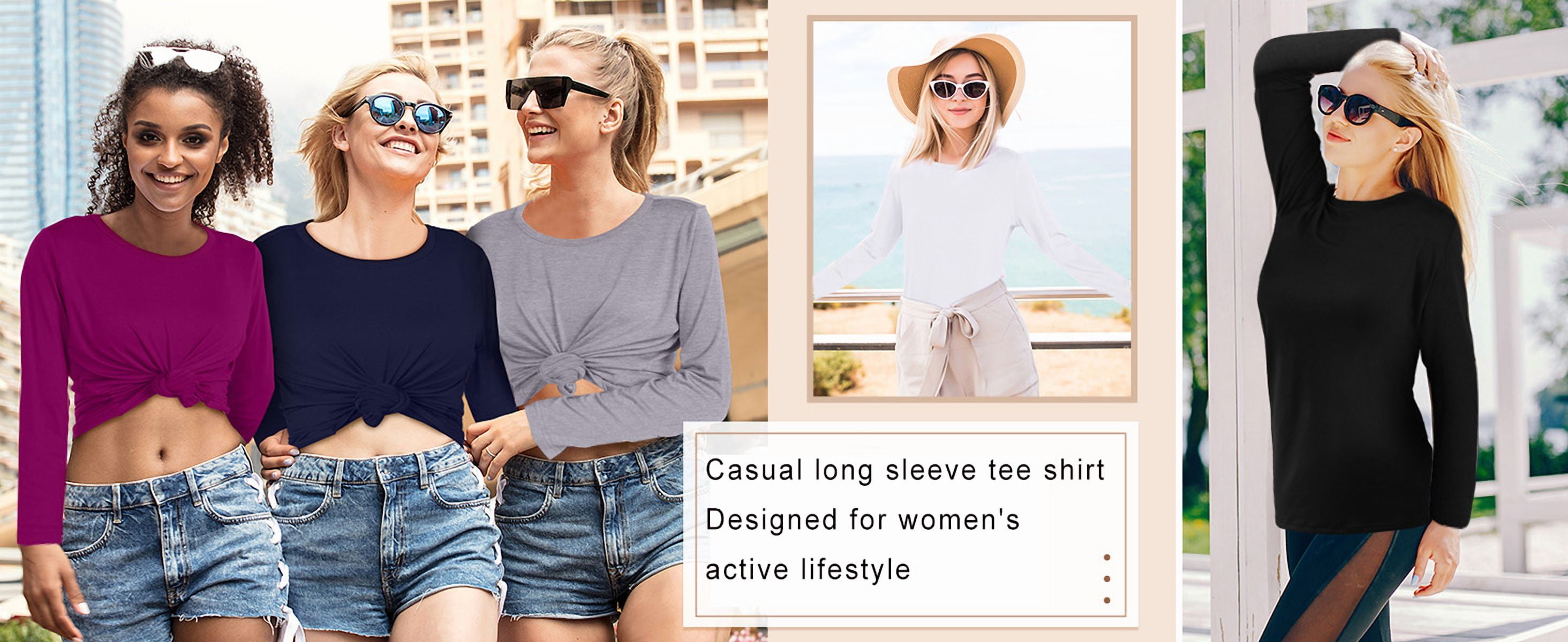 MOSHU Women's Long Sleeve Crew Neck T-Shirts Casual Loose Fit Fall Tops (Black, L, 3-Pack) 6y0vm
