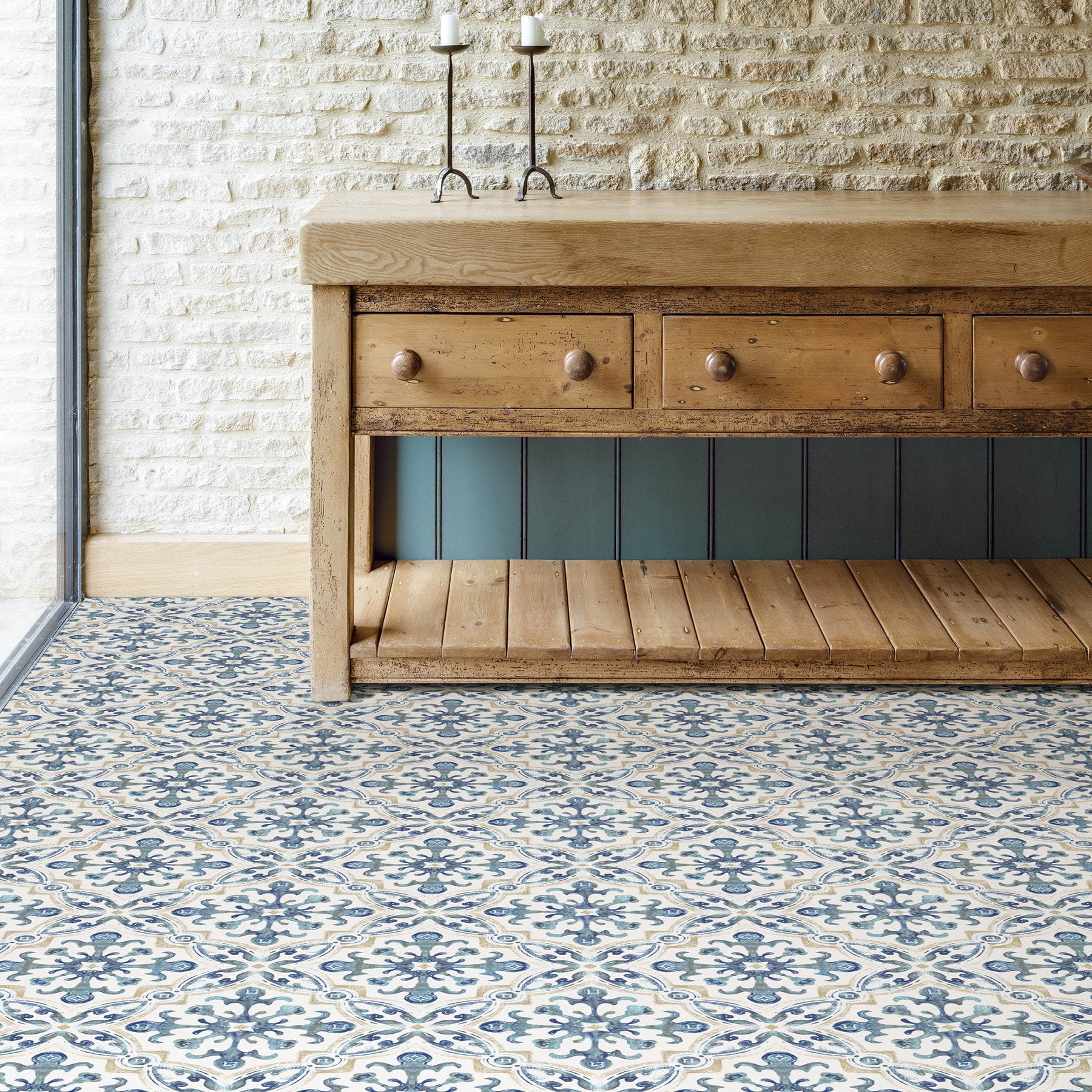 FloorPops! Tuscan Peel & Stick Vinyl Floor Tiles (Blue, 10 Pack) tt30r