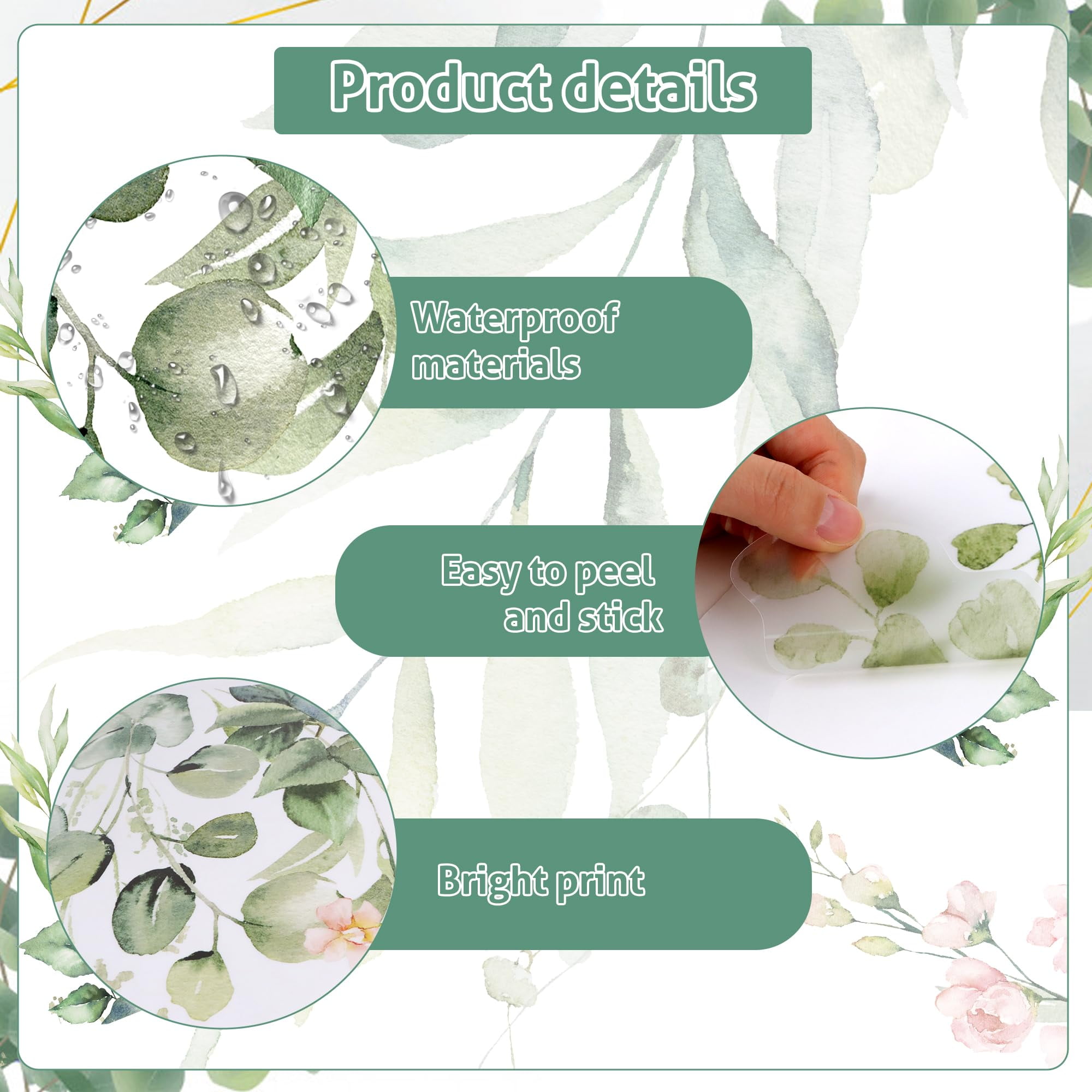 Neasyth Watercolor Floral Wall Decals, Peel and Stick Hanging Leaf Plant Giant Wall Stickers for Bedroom and Living Room (Green, 3 Sheets) nkj7n