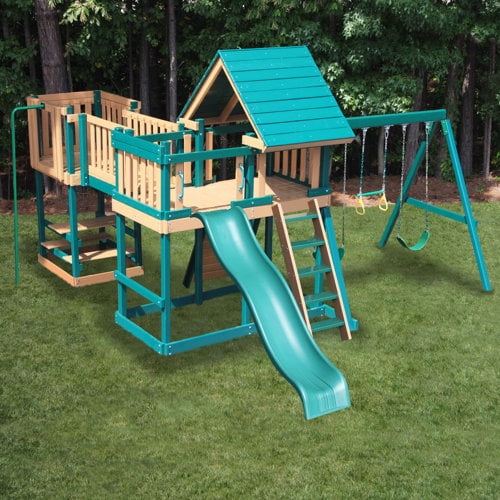 KidWise Congo Monkey Play System No. 5 with Swing Beam (Green, 1 Unit) yjl6o