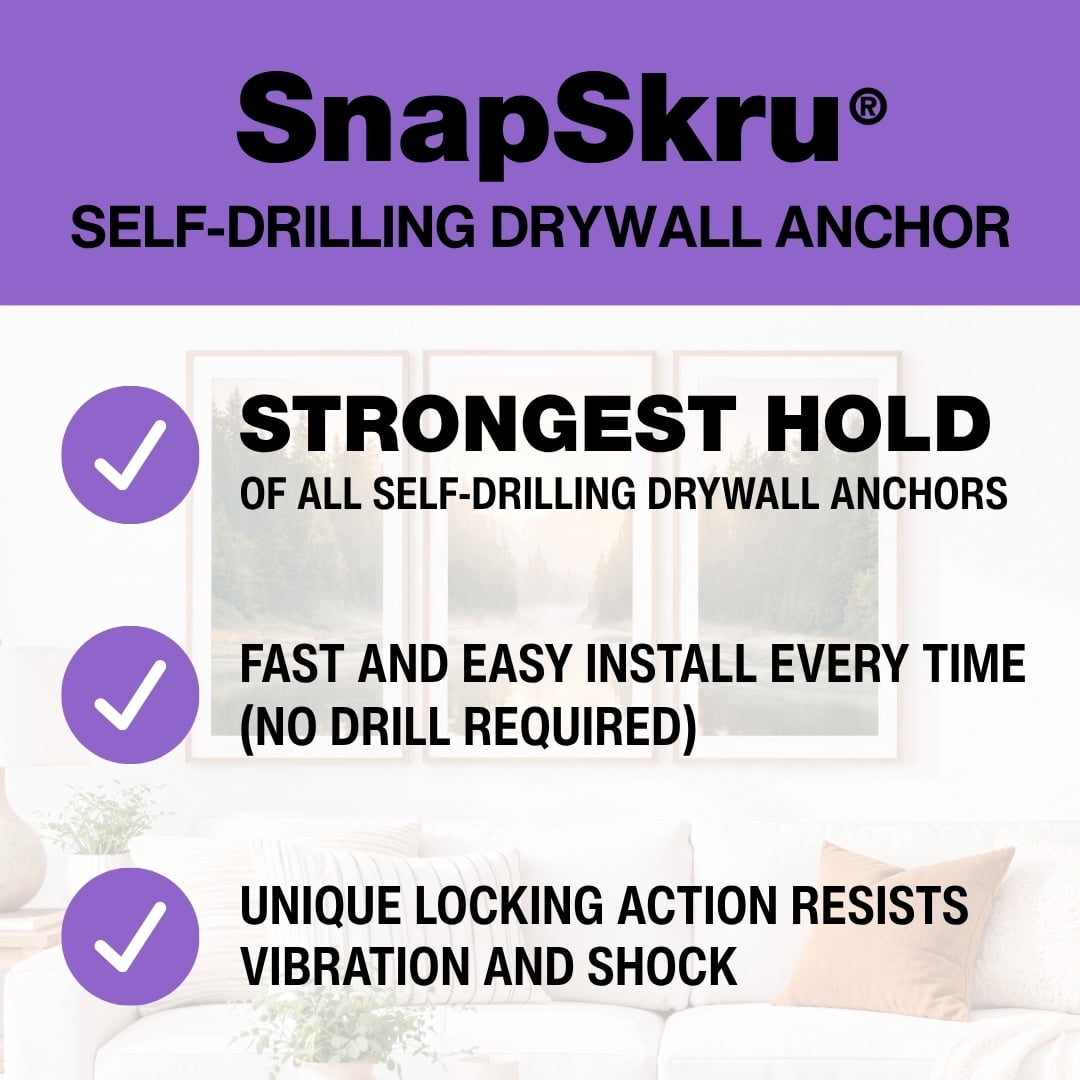 TOGGLER SnapSkru SP Self-Drilling Drywall Anchors, Heavy-Duty Hollow Wall Fasteners, Glass-Filled Nylon (Pack of 50 with Screws) urxs3