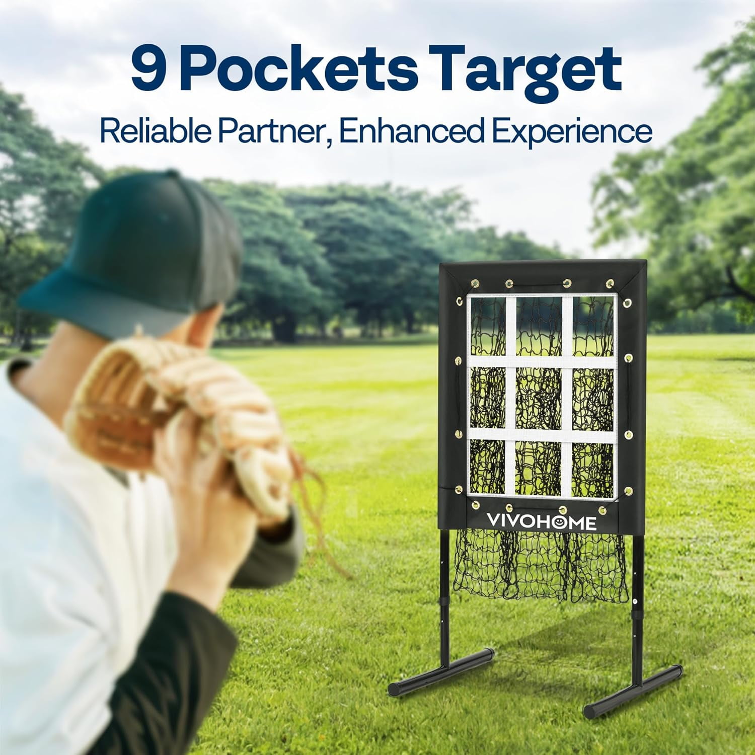 SPECSTAR 9-Pocket Baseball Softball Pitching Net, Adjustable Height Hitting Practice Target (Black, 22 in x 18 in) k3tg2