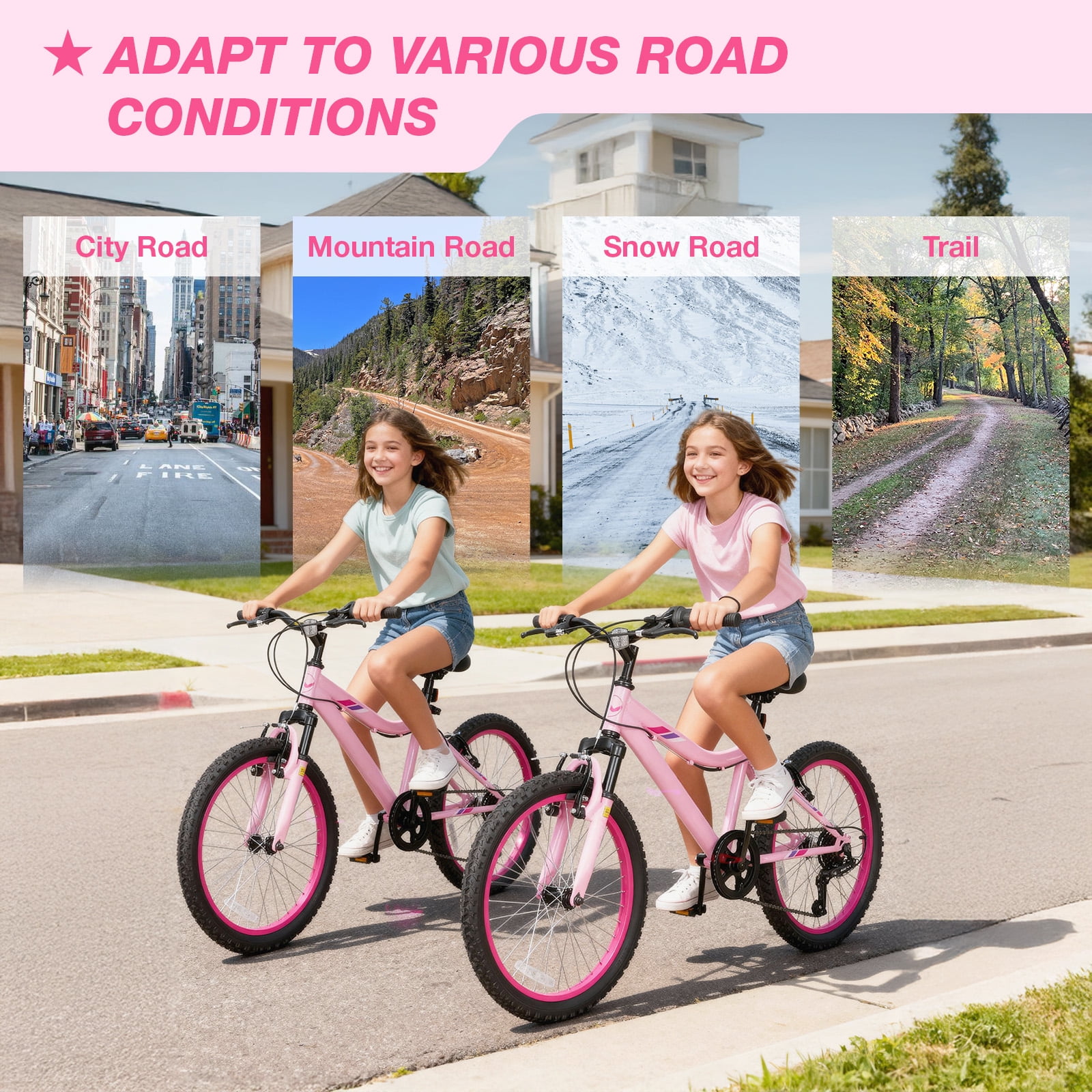 Hykolity Kids Mountain Bike, 24 in 7-Speed Girls Bicycle with Front Suspension (Pink, 24 in) 87vnz