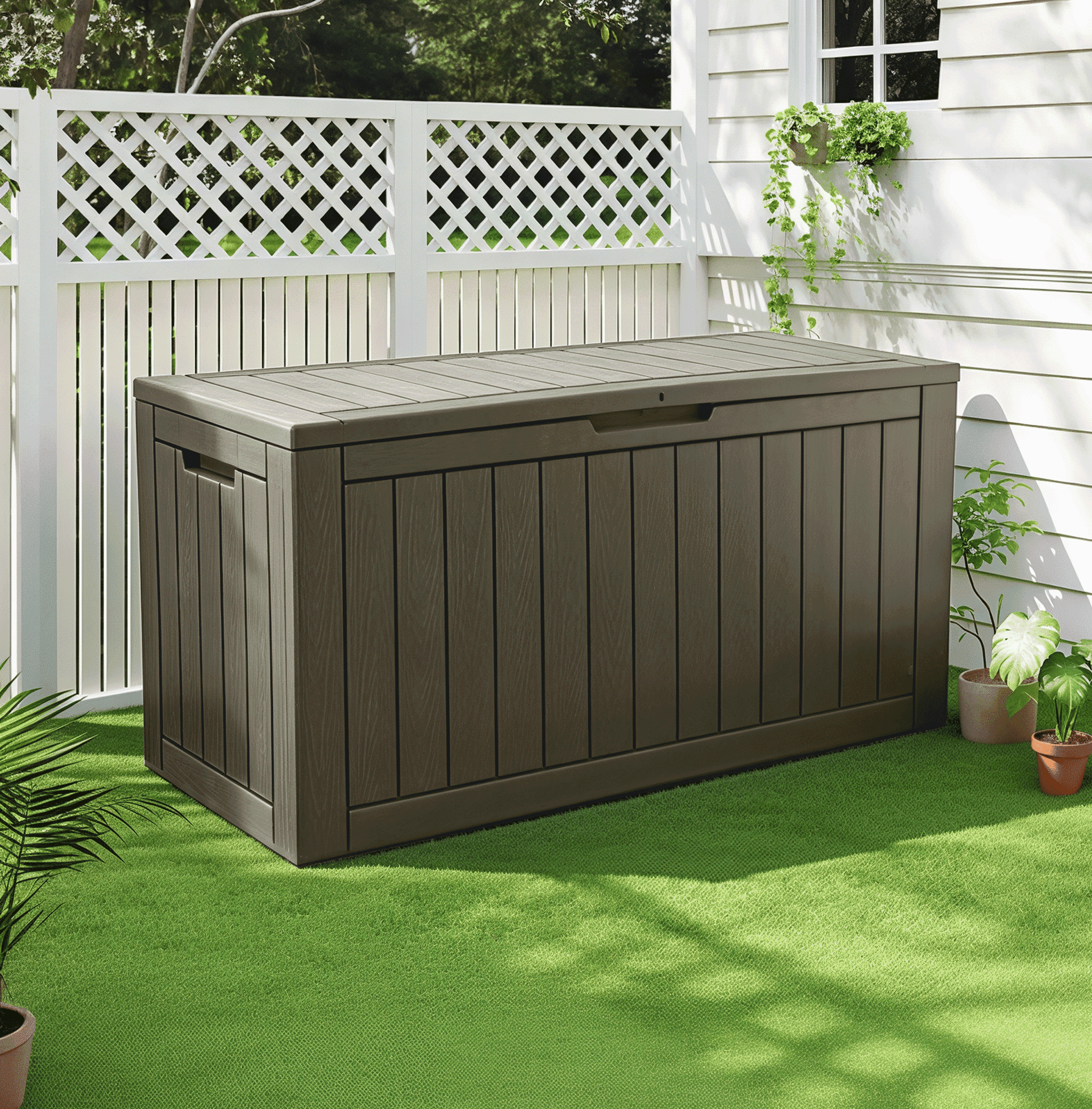 Bifanuo 100 Gallon Resin Deck Box, Waterproof Outdoor Storage Container for Patio Furniture Cushions (Grey, 47 in x 21 in x 24 in) shpa0