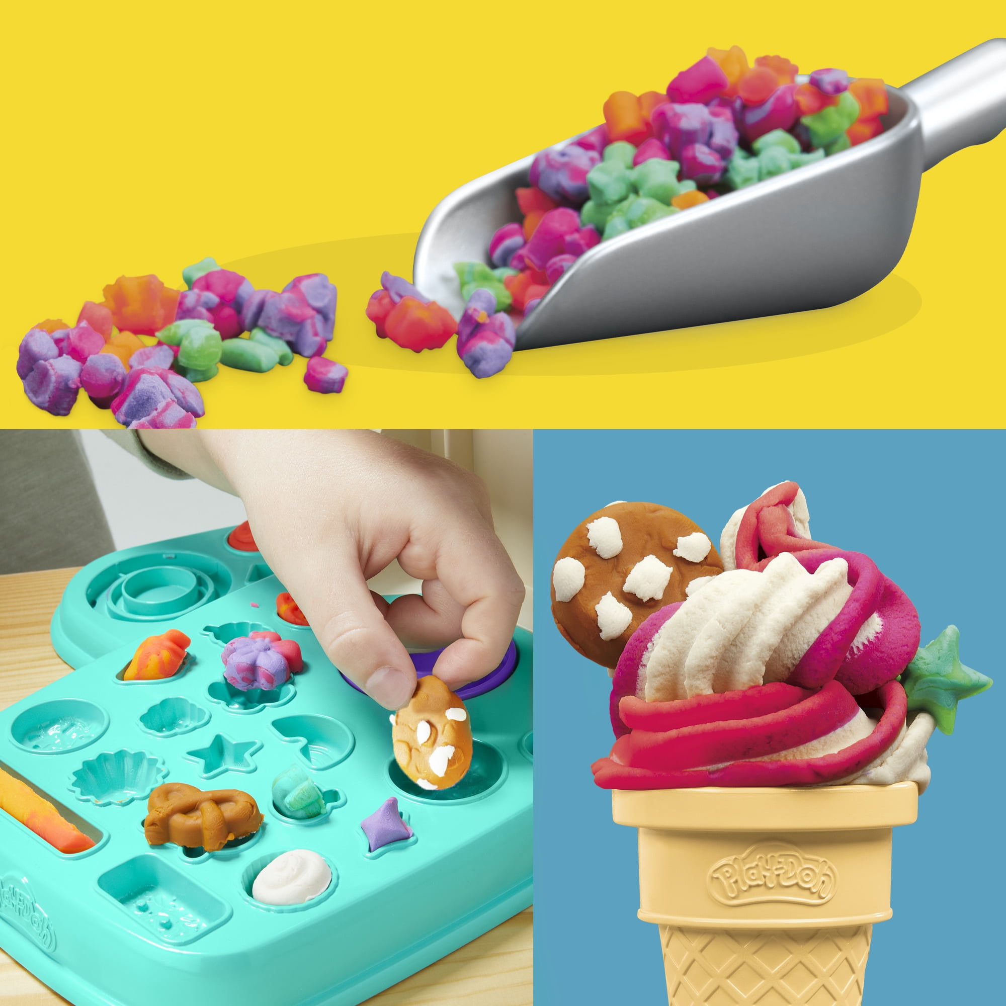 Play-Doh Rainbow Swirl Ice Cream Playset with Pretend Kitchen Accessories (Multi-Color, 10 oz Total) 93xo5