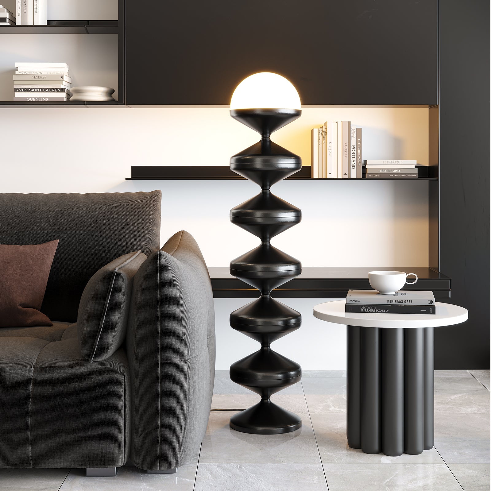 SUNMORY Modern Metal Floor Lamp, Dome Shape Standing Light with Acrylic Shade for Living Room and Bedroom (White, 46.69 in) cuafn