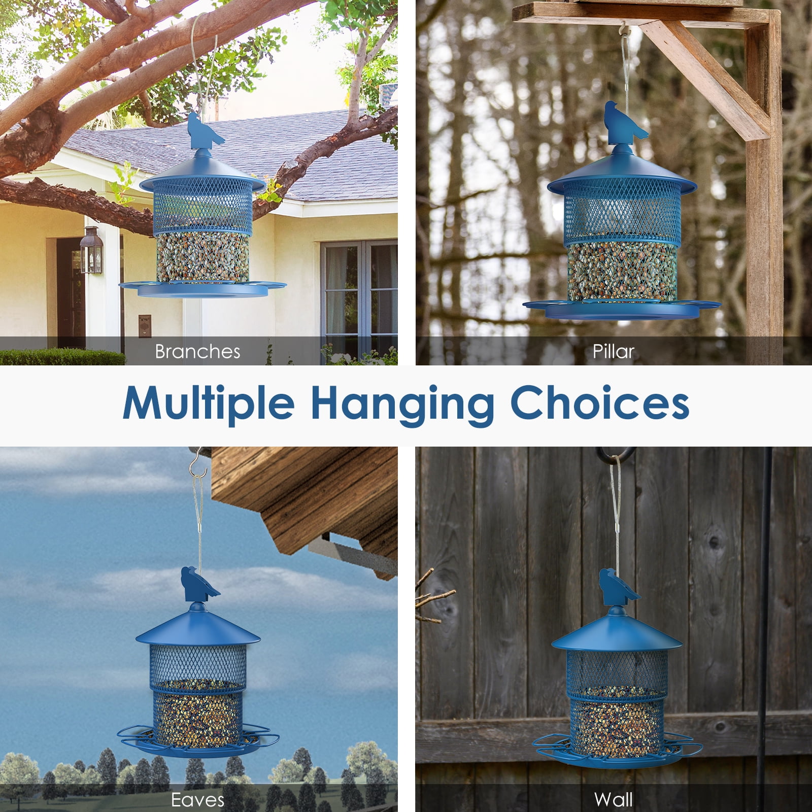 Digipettor Metal Wild Bird Feeder, Squirrel-Proof Hanging Seed Feeder for Garden and Yard (Blue, 4 lb) oarpn