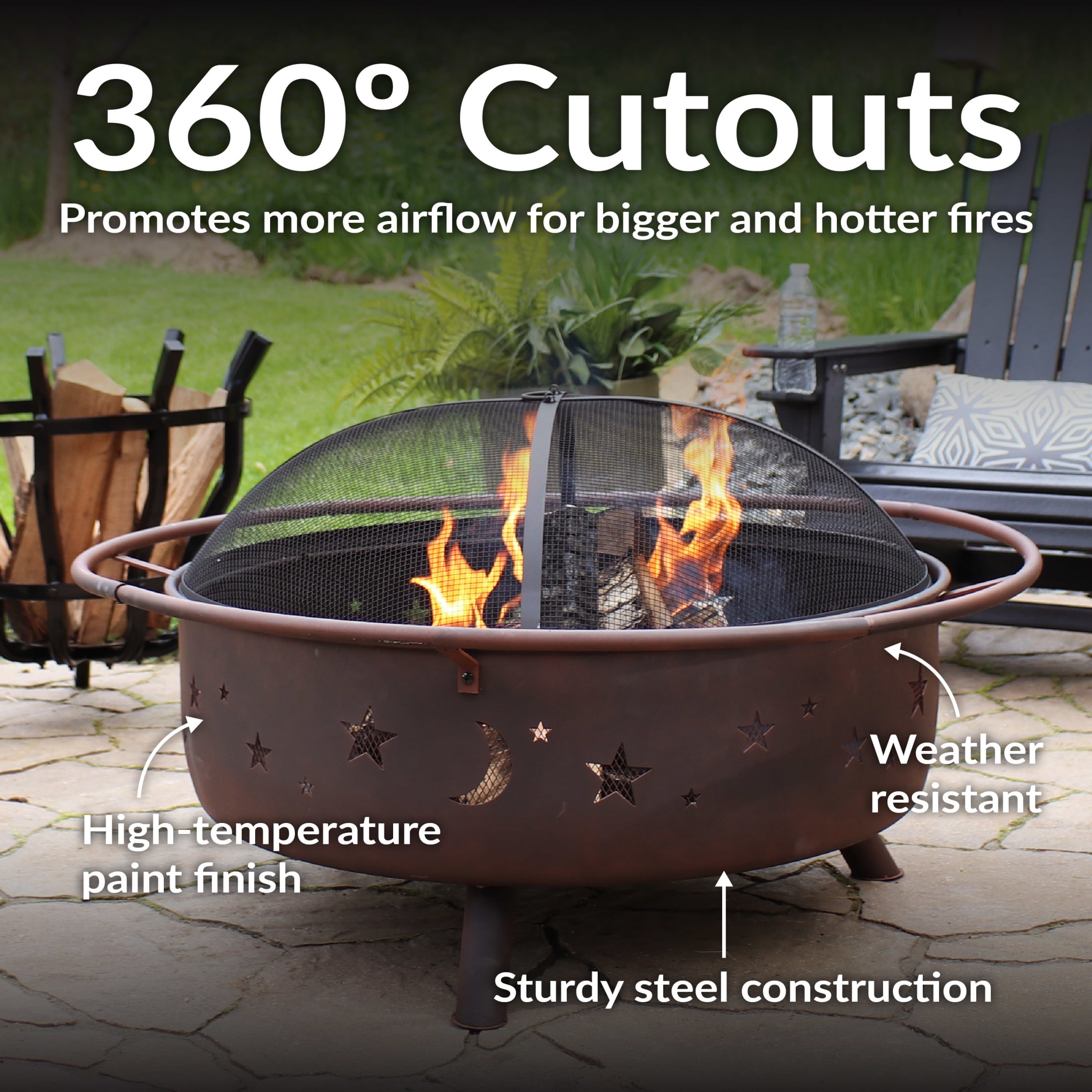Sunnydaze Decor Cosmic Outdoor Fire Pit Wood Burning Patio Backyard Fireplace (Celestial Design, 42 in) 6ug0v