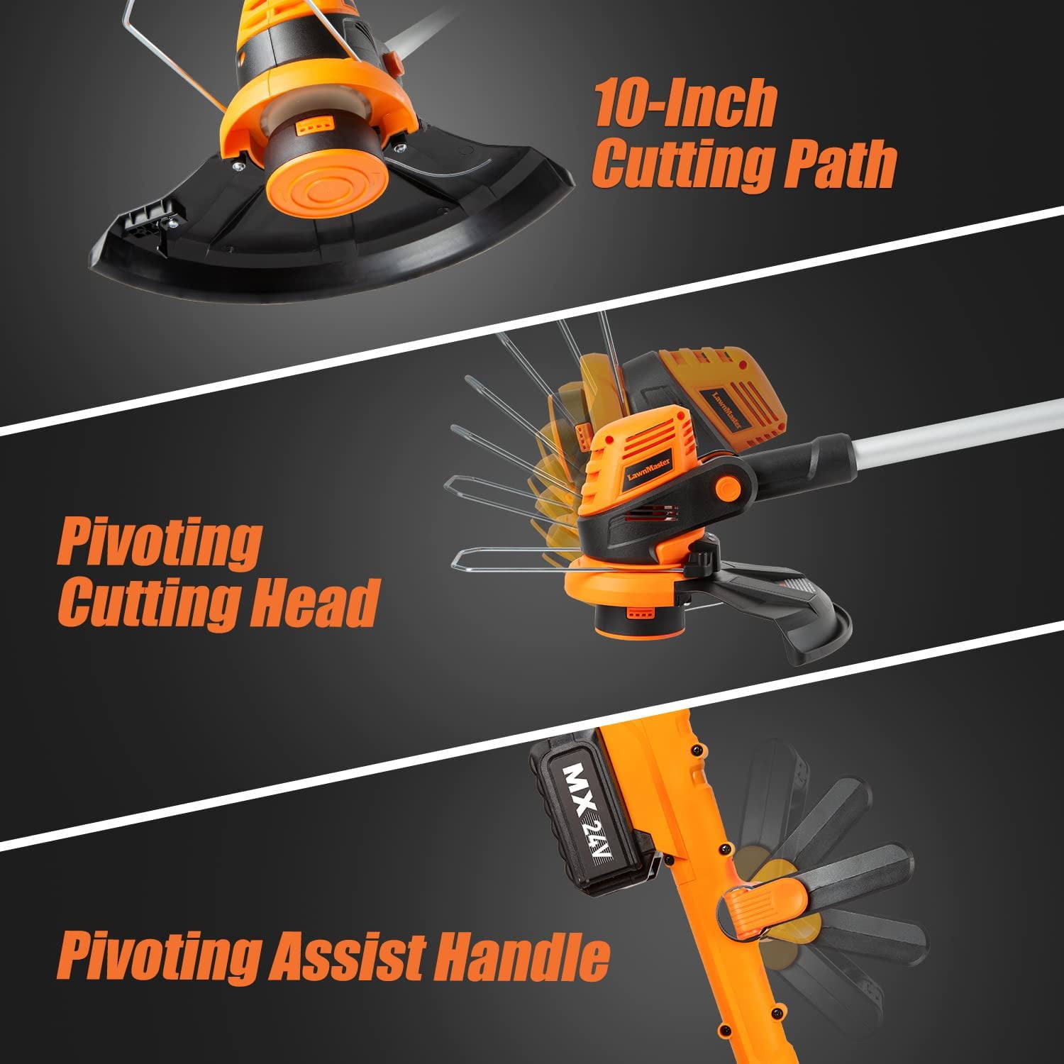 LawnMaster 24V Max Cordless Lawn Mower and Grass Trimmer Combo Kit (Black, 13-inch Mower and 10-inch Trimmer) iwodm