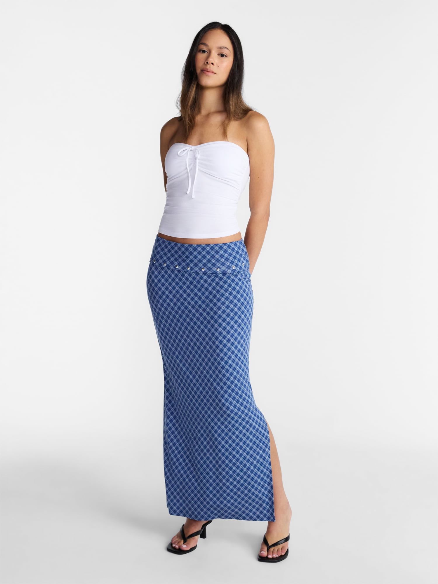 No Boundaries Women's Foldover Knit Maxi Skirt (Blue, XXS-XXL) jo7ng