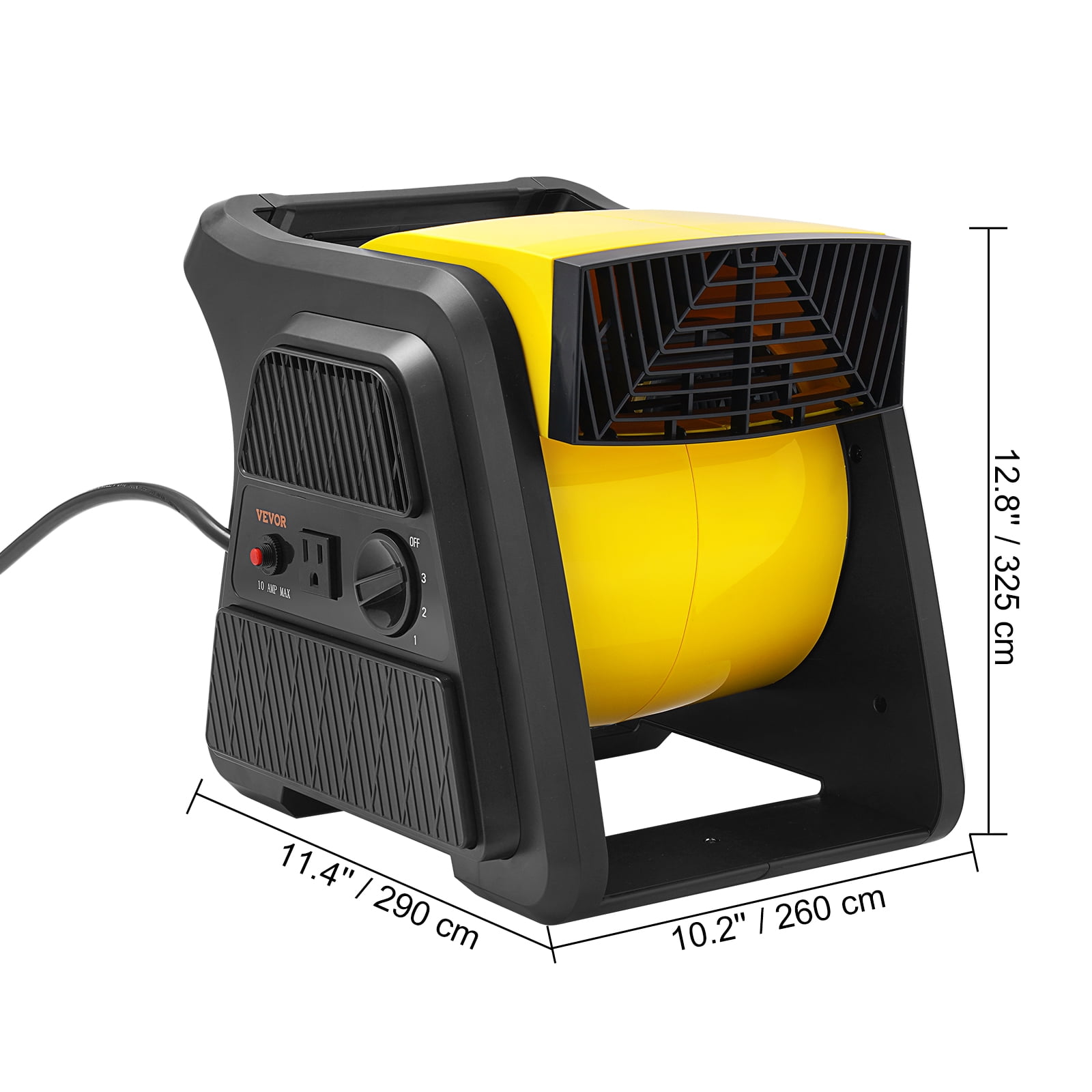 VEVOR 600 CFM 3-Speed Floor Blower Fan, Portable Utility Air Mover for Carpet Drying and Ventilation (Black, 12.8 in x 10.2 in x 11.4 in) hyknc