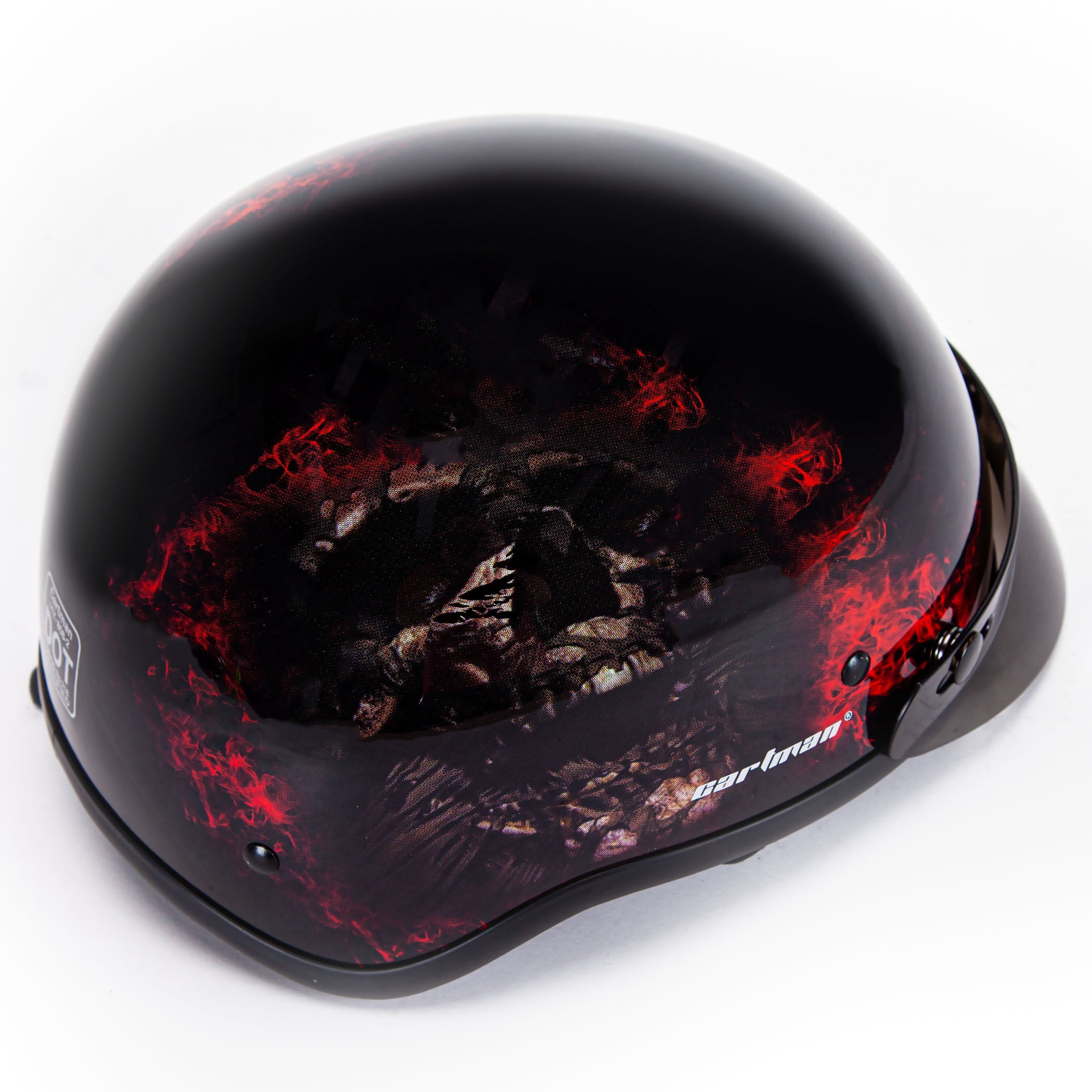 FATFOX Half Face Motorcycle Helmet, DOT Approved Cruiser Scooter Gear (Red Skull, Small) 0q4qc