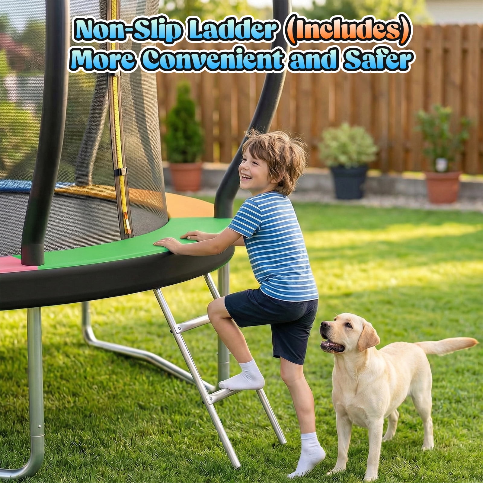 Gardwin Outdoor Round Trampoline with Enclosure Net and Ladder (10 ft) icagy