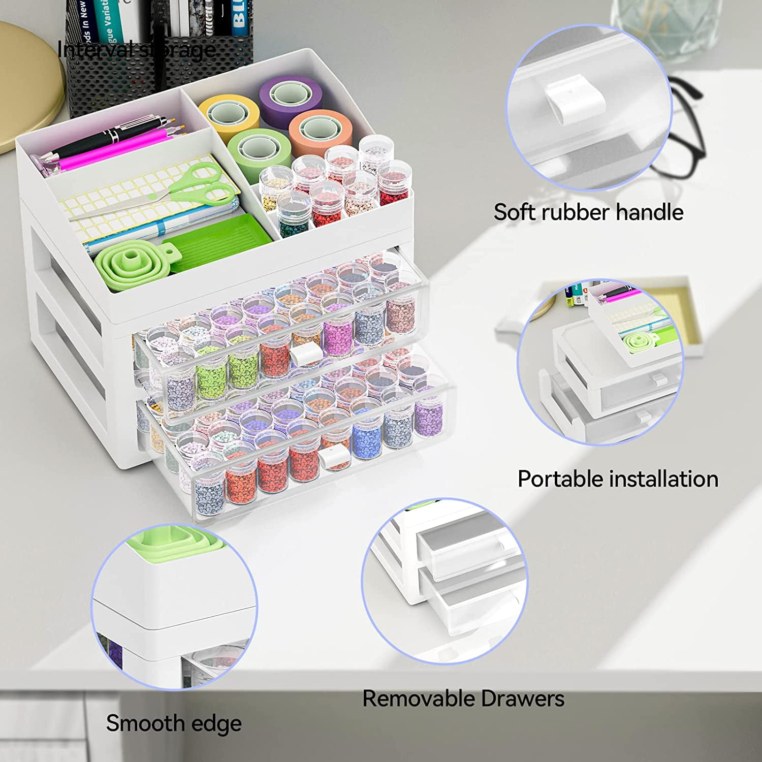ARTDOT Diamond Painting Drill Storage Organizer, Stackable Craft Bead Containers with Lids (White, 96 Jars) 90a0p