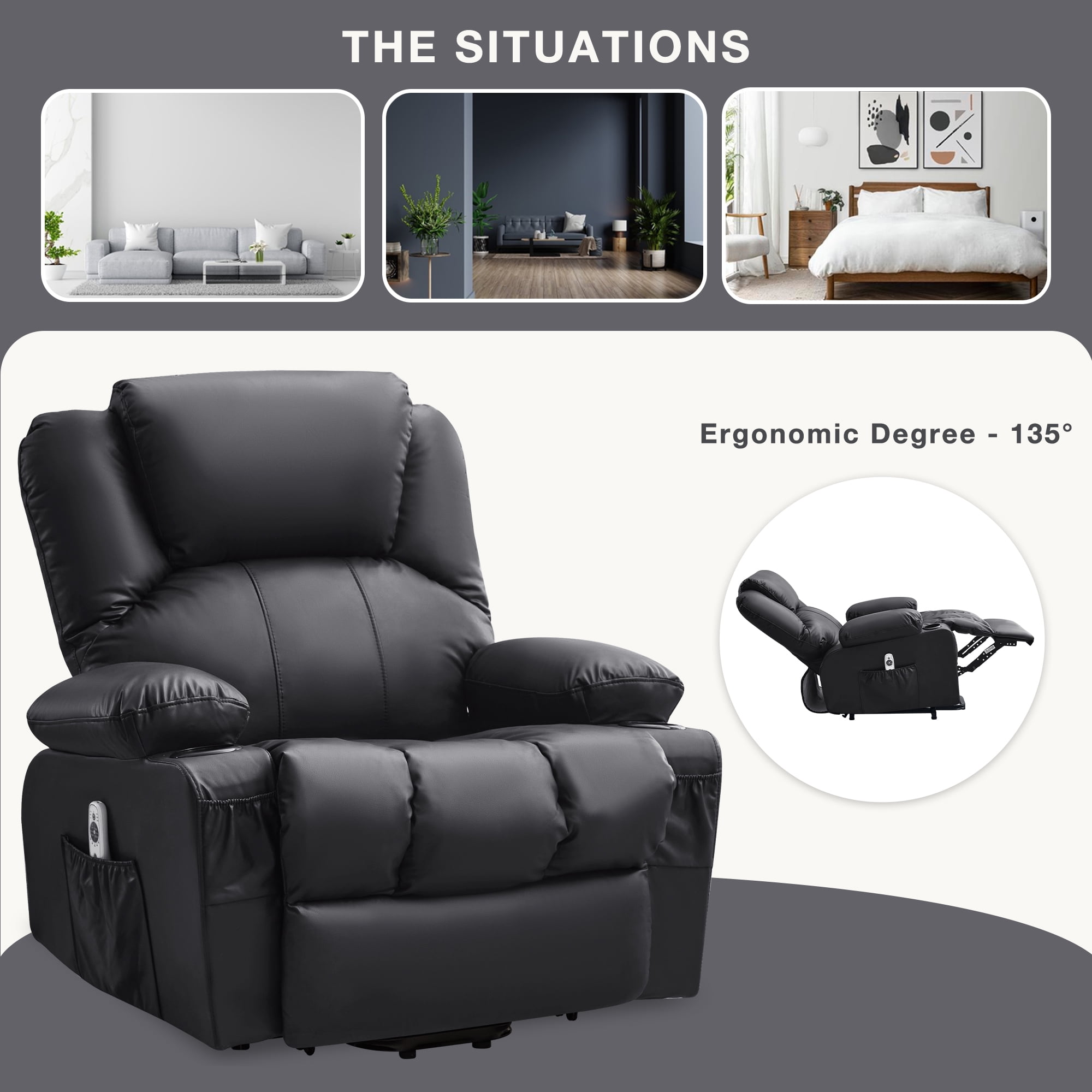 JONPONY Power Lift Recliner Chair with Heat and Massage, Infinite Position Electric Lounge Chair for Living Room (Black, 35.43 in W x 35.83 in D x 40.94 in H) 5oct4